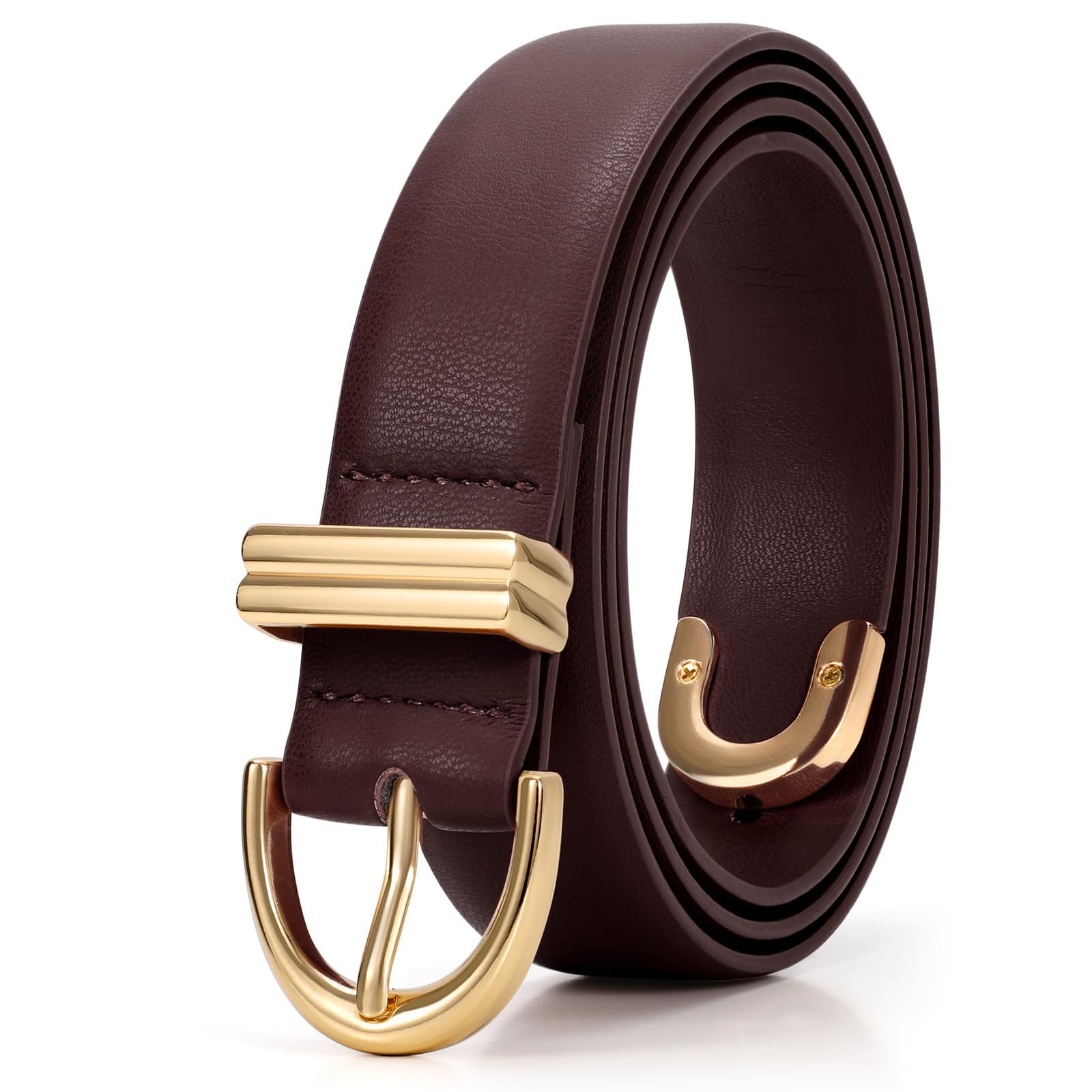 JASGOOD Women Leather Belt for Jeans Pants Fashion Gold Buckle Ladies Waist Belt