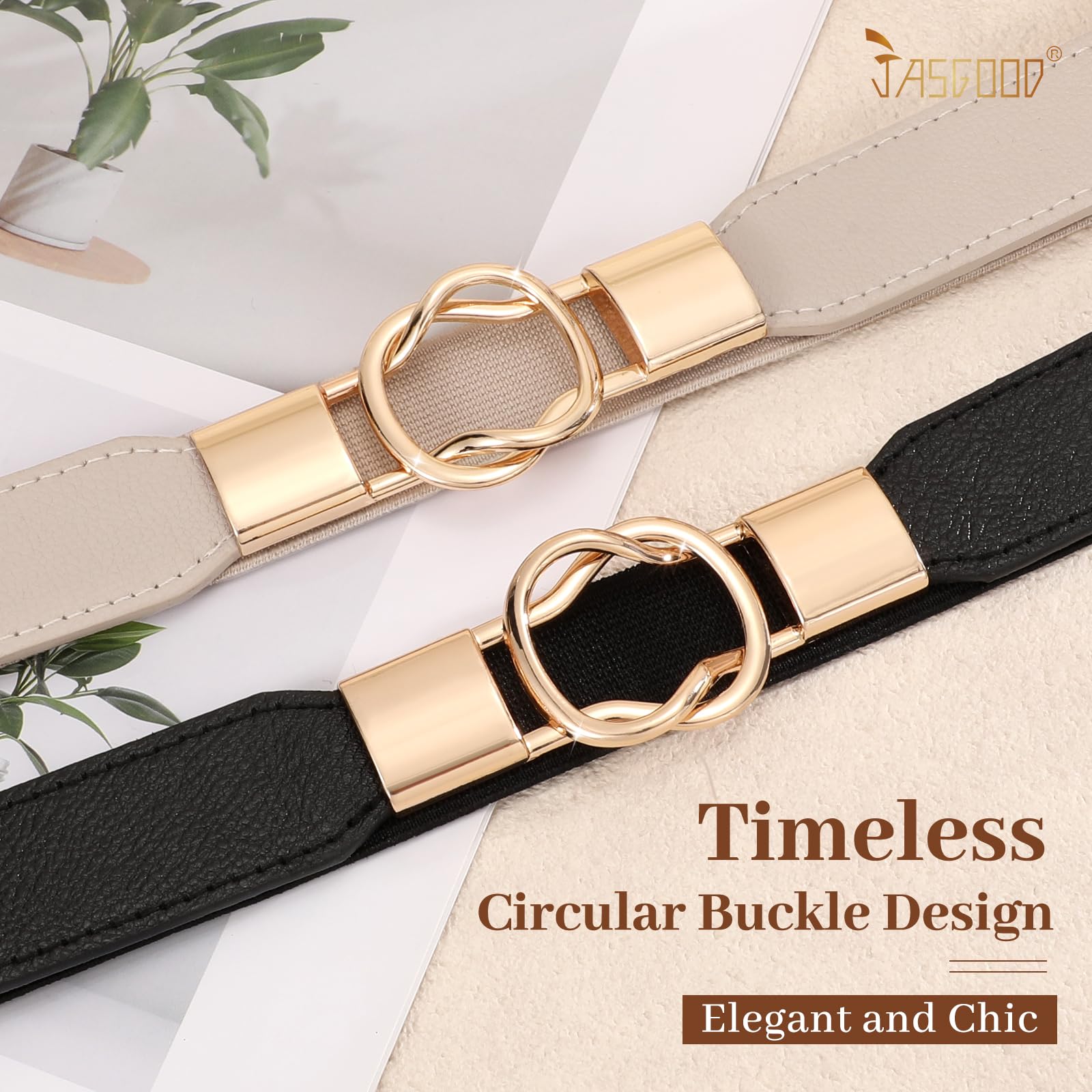 JASGOOD Women Retro Elastic Stretchy Metal Buckle Skinny Waist Belt 1 inch Wide