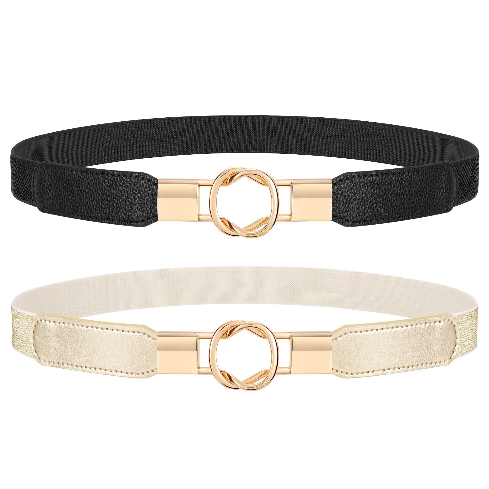 JASGOOD Women Retro Elastic Stretchy Metal Buckle Skinny Waist Belt 1 inch Wide