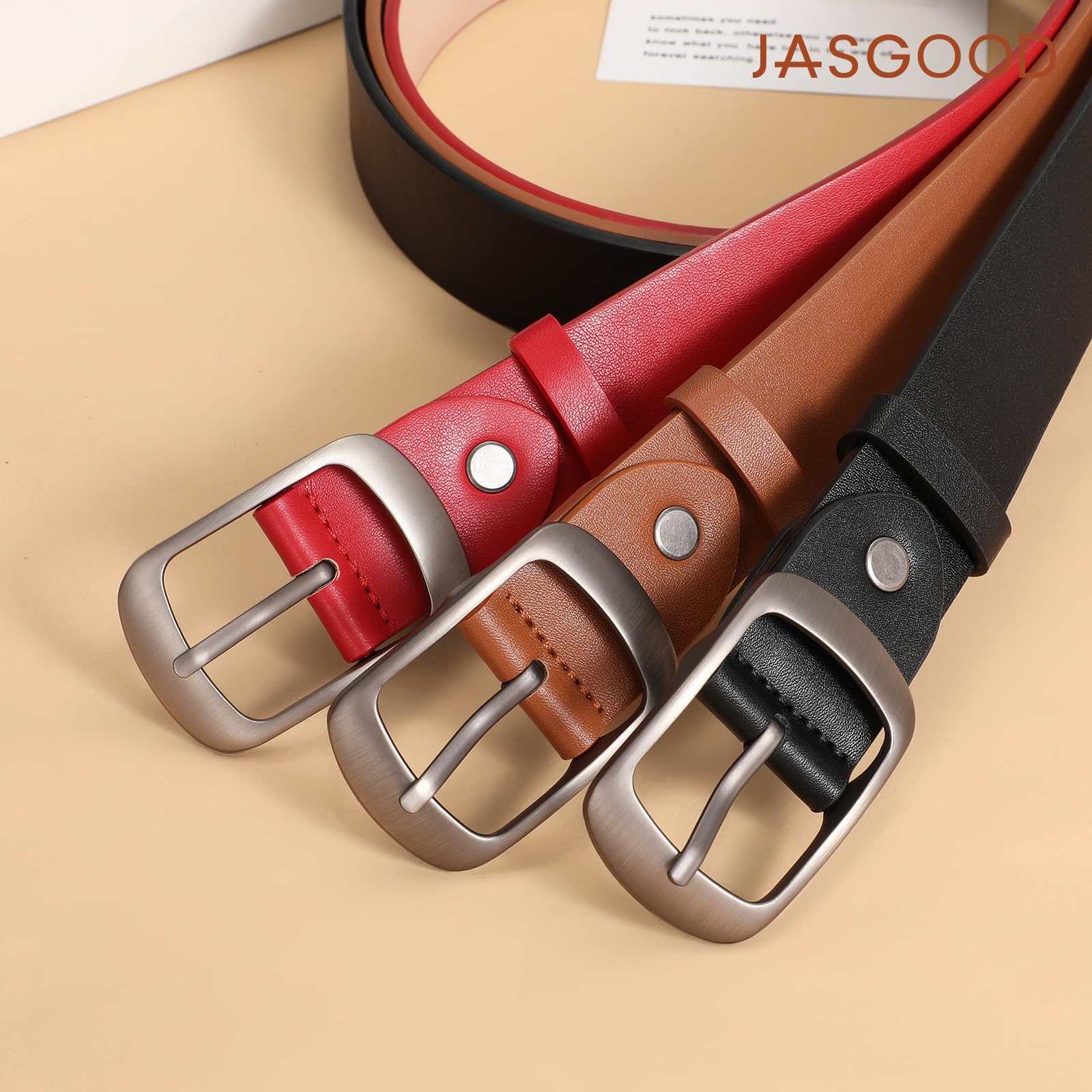 JASGOOD 3 PACK Women Belts for Jeans Pants Fashion Ladies Leather Waist Belt with Gold Buckle - JASGOOD OFFICIAL