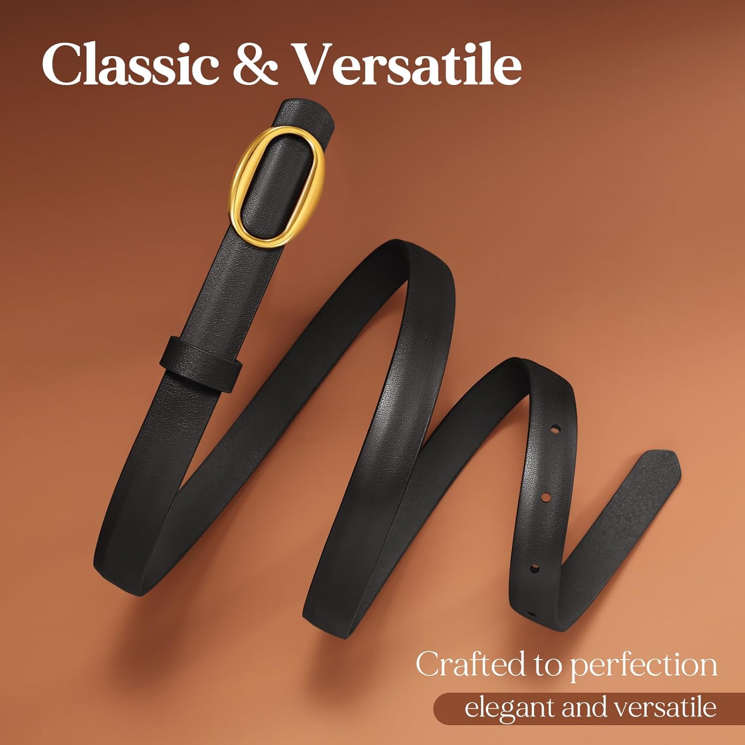 JASGOOD 2 Pack Women Leather Skinny Belt, Ladies Thin PU Leather with Alloy Buckle for Jeans Pants Dresses,Black+Coffee