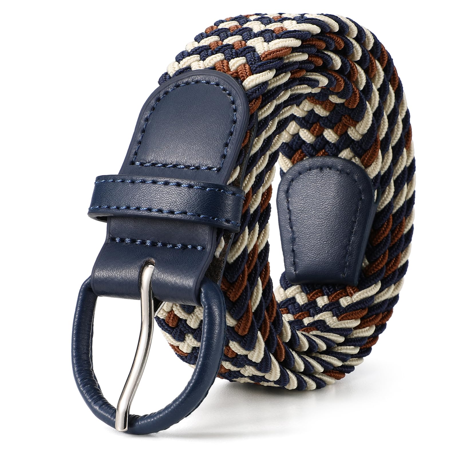 JASGOOD Women Braided Woven Elastic Stretch Belt Leather Covered Buckle Canvas Plus Size Belt for Jeans Pants