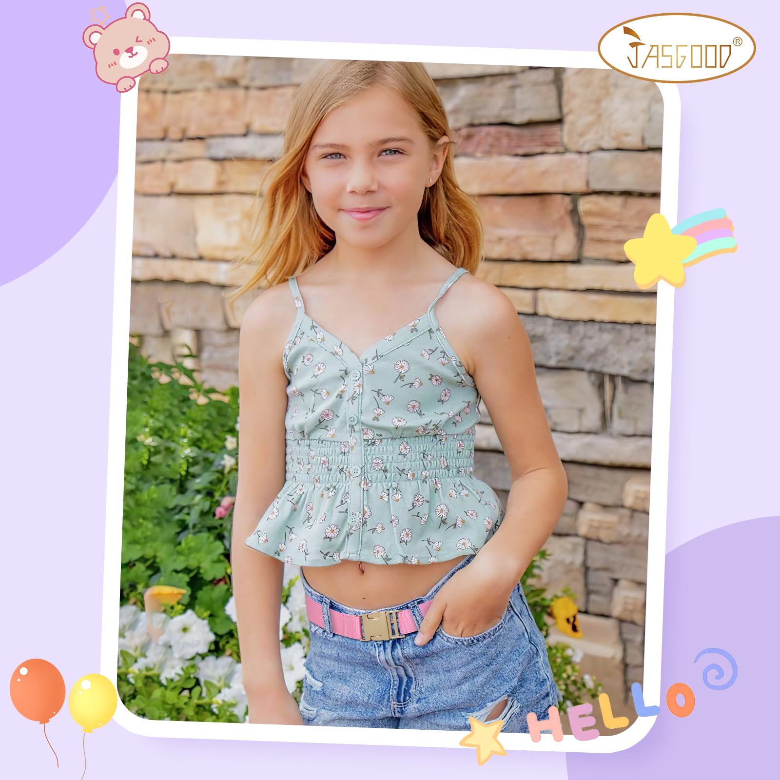 JASGOOD Kids Toddler Adjustable Elastic Belt, Easy to Use Gold Buckle for Girls Boys