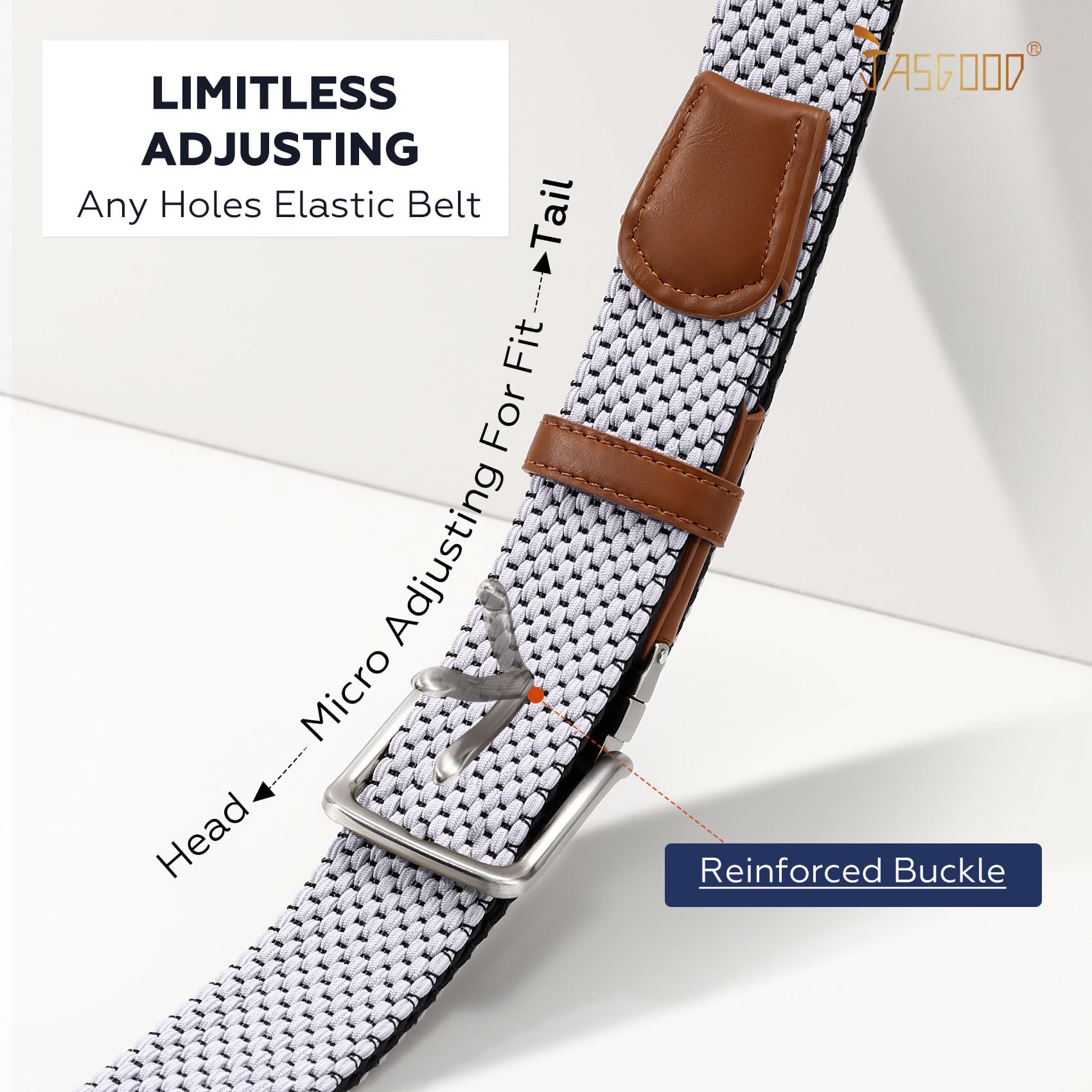 JASGOOD Reversible Elastic Braided Belt for Men, 1.34" Casual Woven Stretch Golf Belt for Jeans Shorts Pants