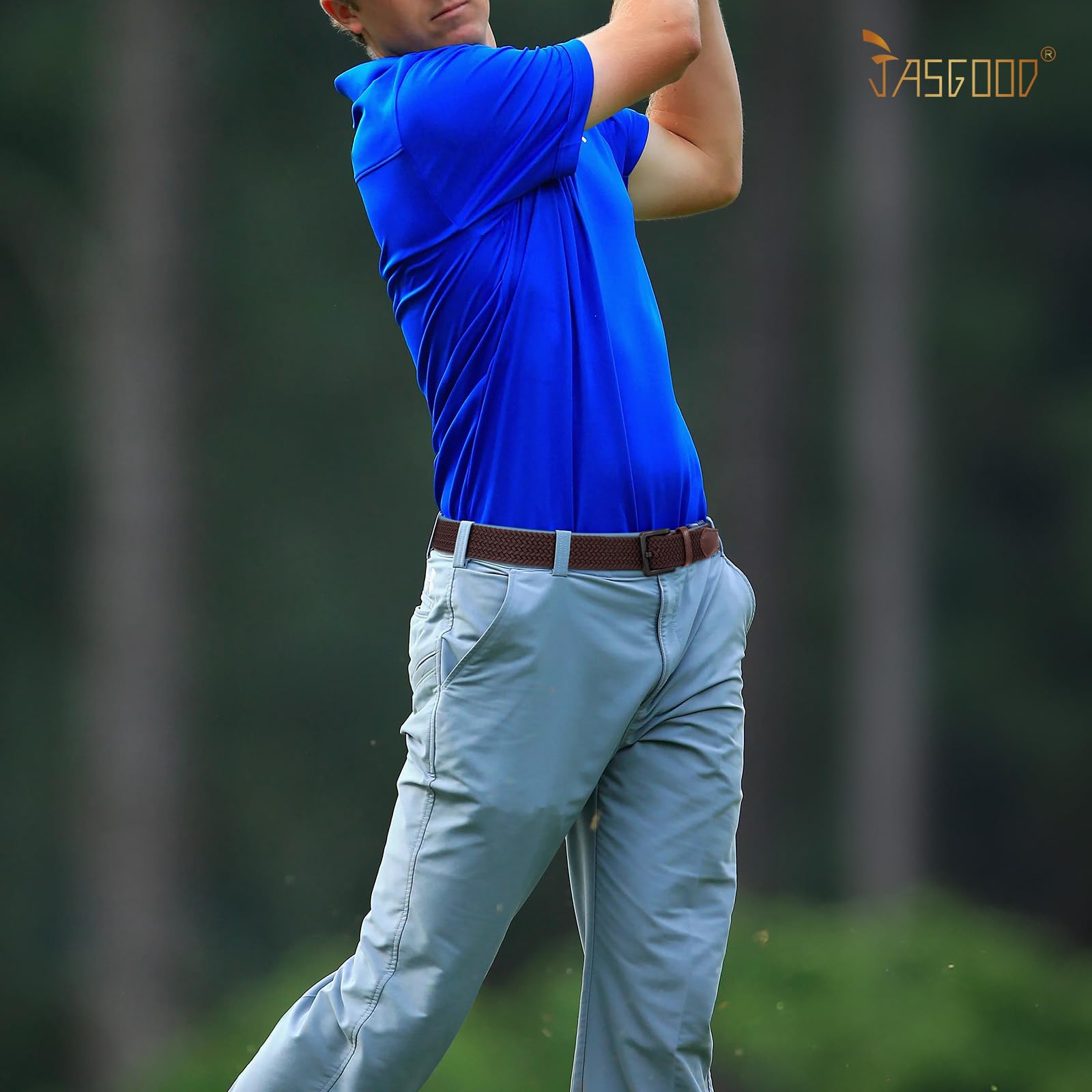 JASGOOD Elastic Braided Belt Men Stretch Golf Woven Casual Jeans Pants Canvas Fabric Tsa Approved Metal Free Belt