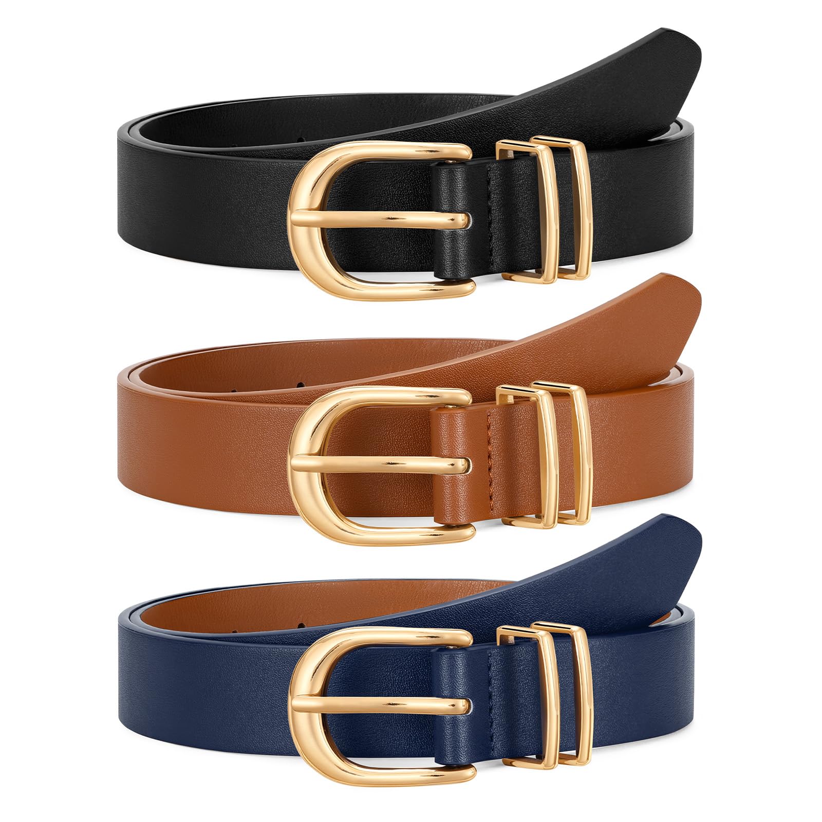 JASGOOD 3 Pack Women Leather Belts For Jeans Dresses Pants Ladies Faux Leather Waist Belt with Gold Buckle - JASGOOD OFFICIAL
