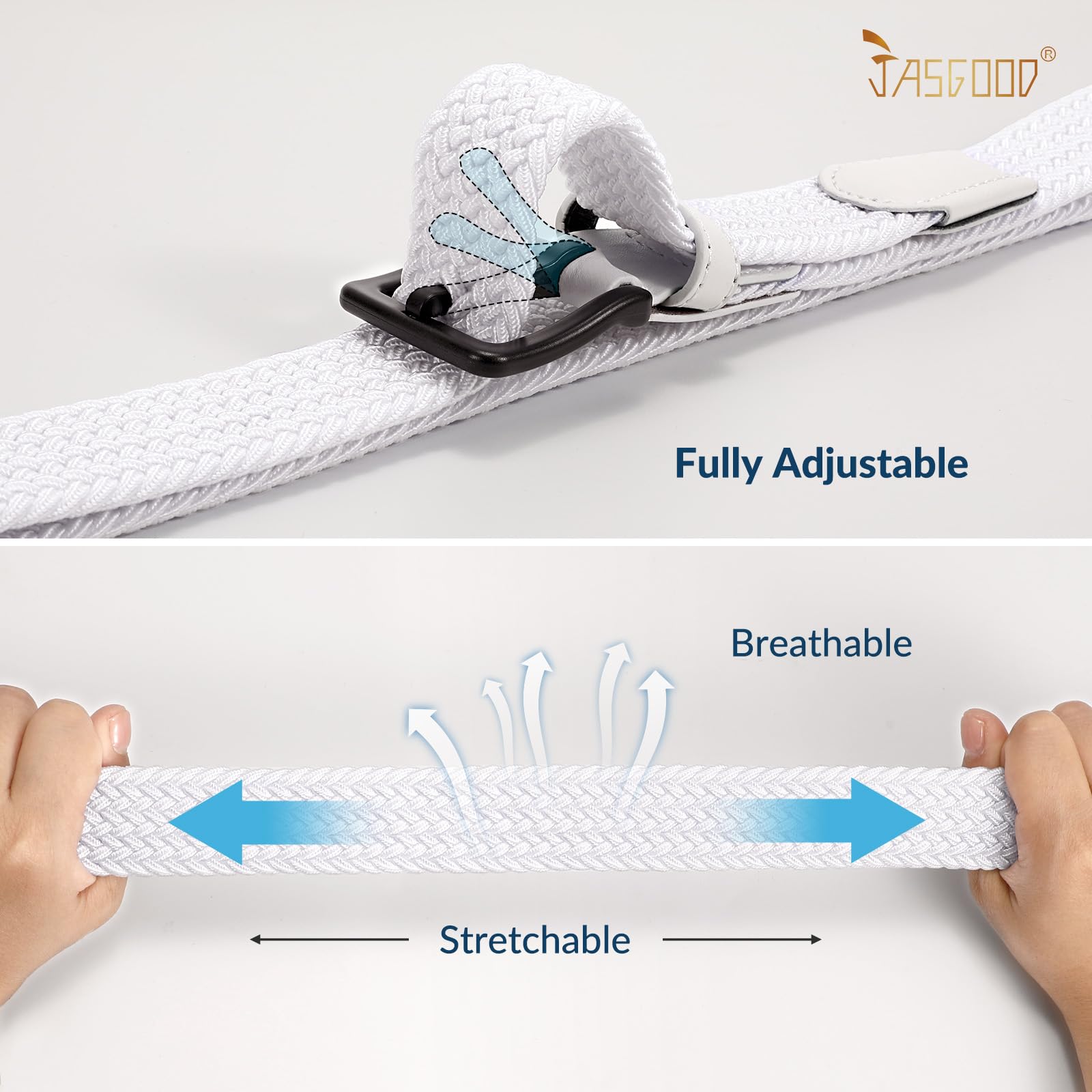 JASGOOD Elastic Braided Belt Men Stretch Golf Woven Casual Jeans Pants Canvas Fabric Tsa Approved Metal Free Belt