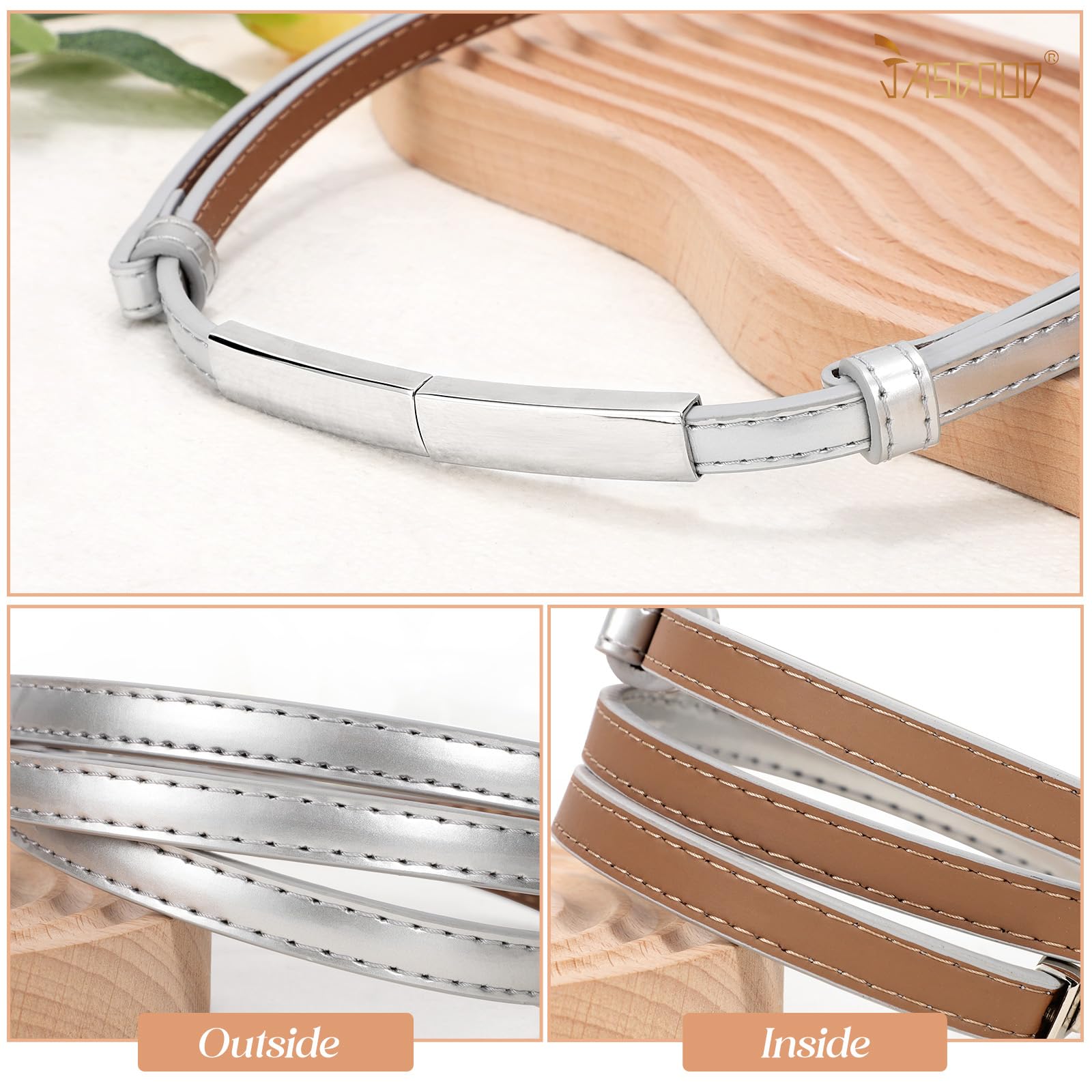 JASGOOD Women's Skinny Leather Belt Patent Ladies Thin Waist Belt for Dress with Metal Buckle