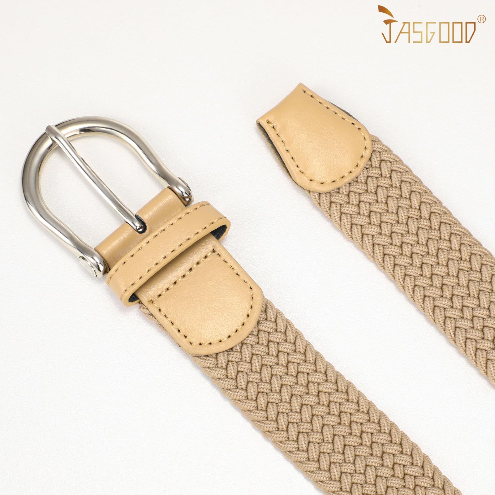JASGOOD Women Elastic Braided Woven Belt Stretch Canvas Casual Belt 1.4'' for Golf Jeans Pants