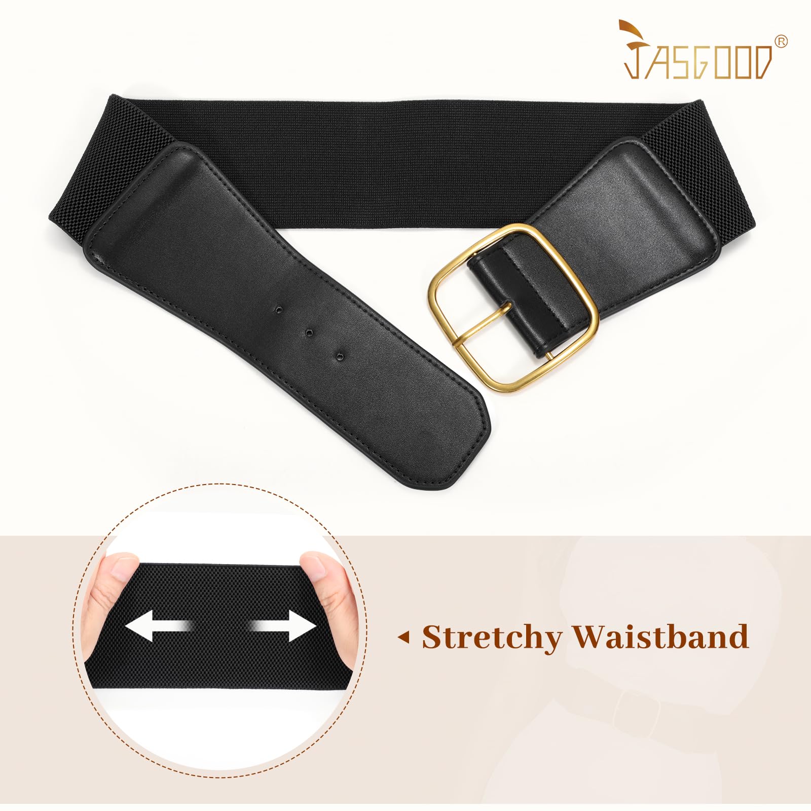 JASGOOD Women Elastic Wide Belt Ladies Stretchy Waist Belt with Square Buckle for Dress