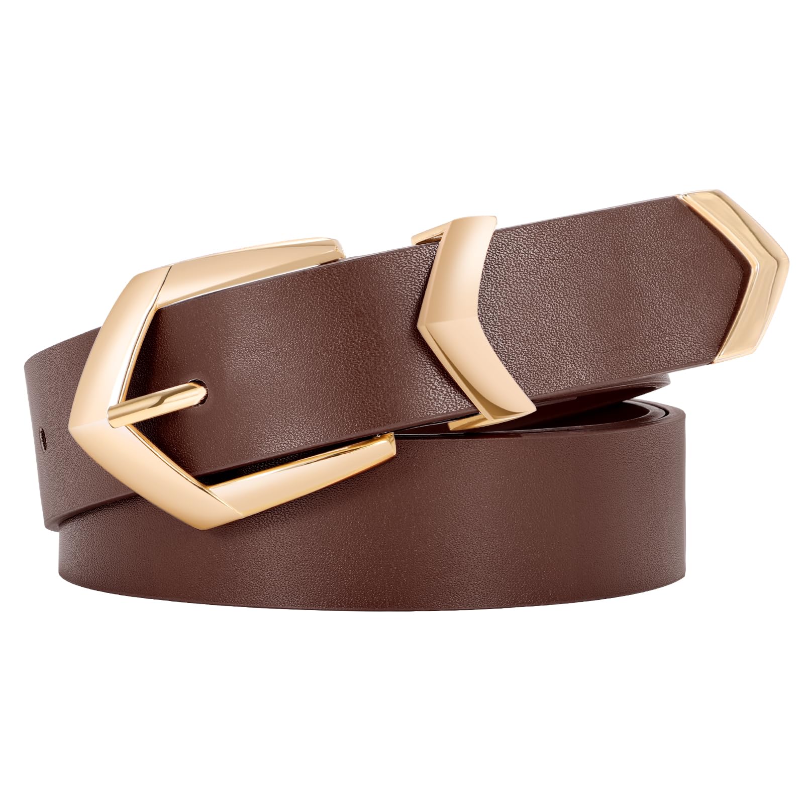 JASGOOD Women Plus Size Leather Belt Trendy Ladies Belt for Jeans Pants Dress with Gold Buckle