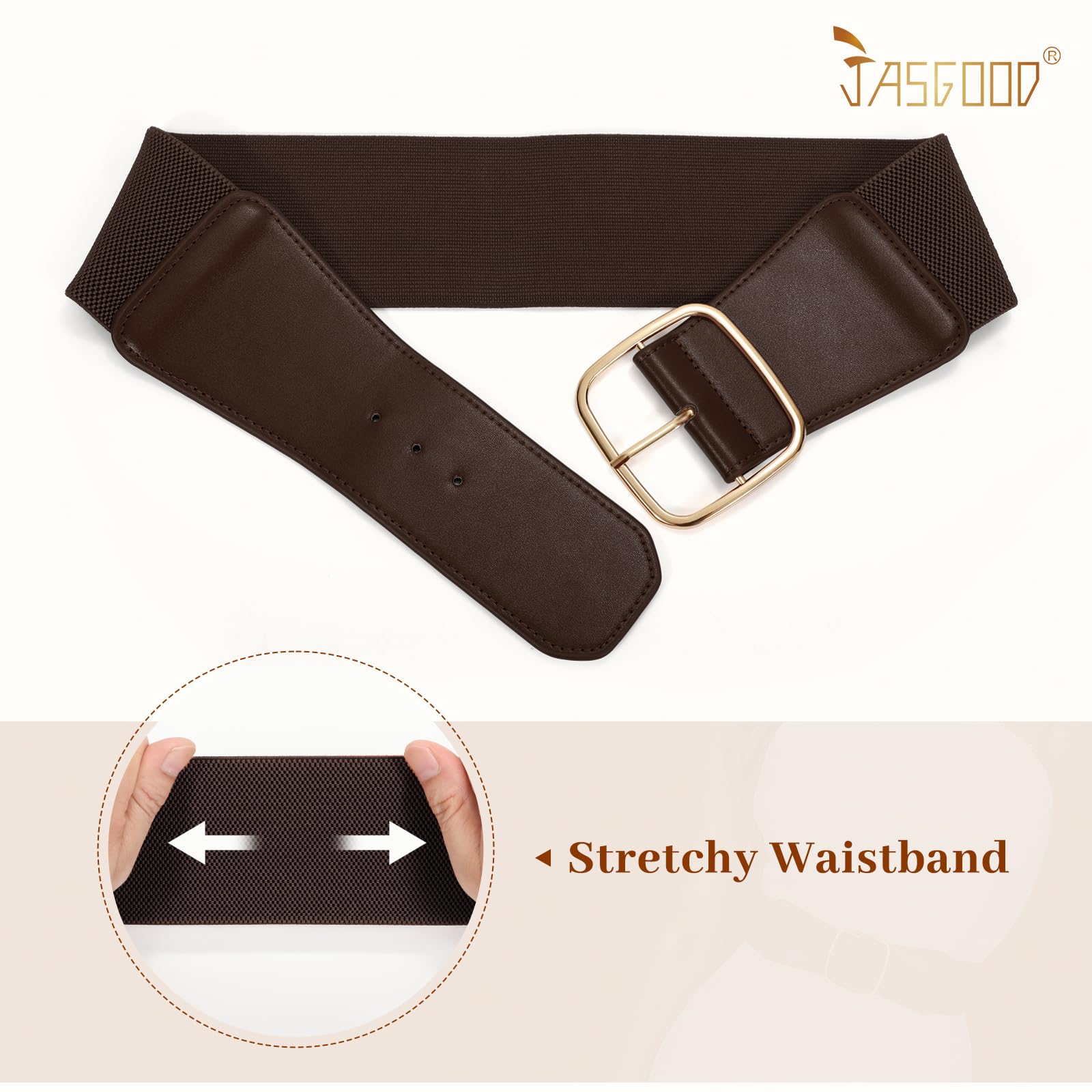 JASGOOD Women Elastic Wide Belt Ladies Stretchy Waist Belt with Square Buckle for Dress