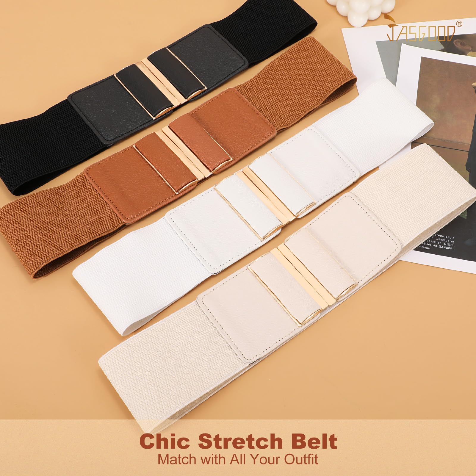 JASGOOD 4 Pack Wide Elastic Stretch Waist Belts for Women Dress Belt - JASGOOD OFFICIAL