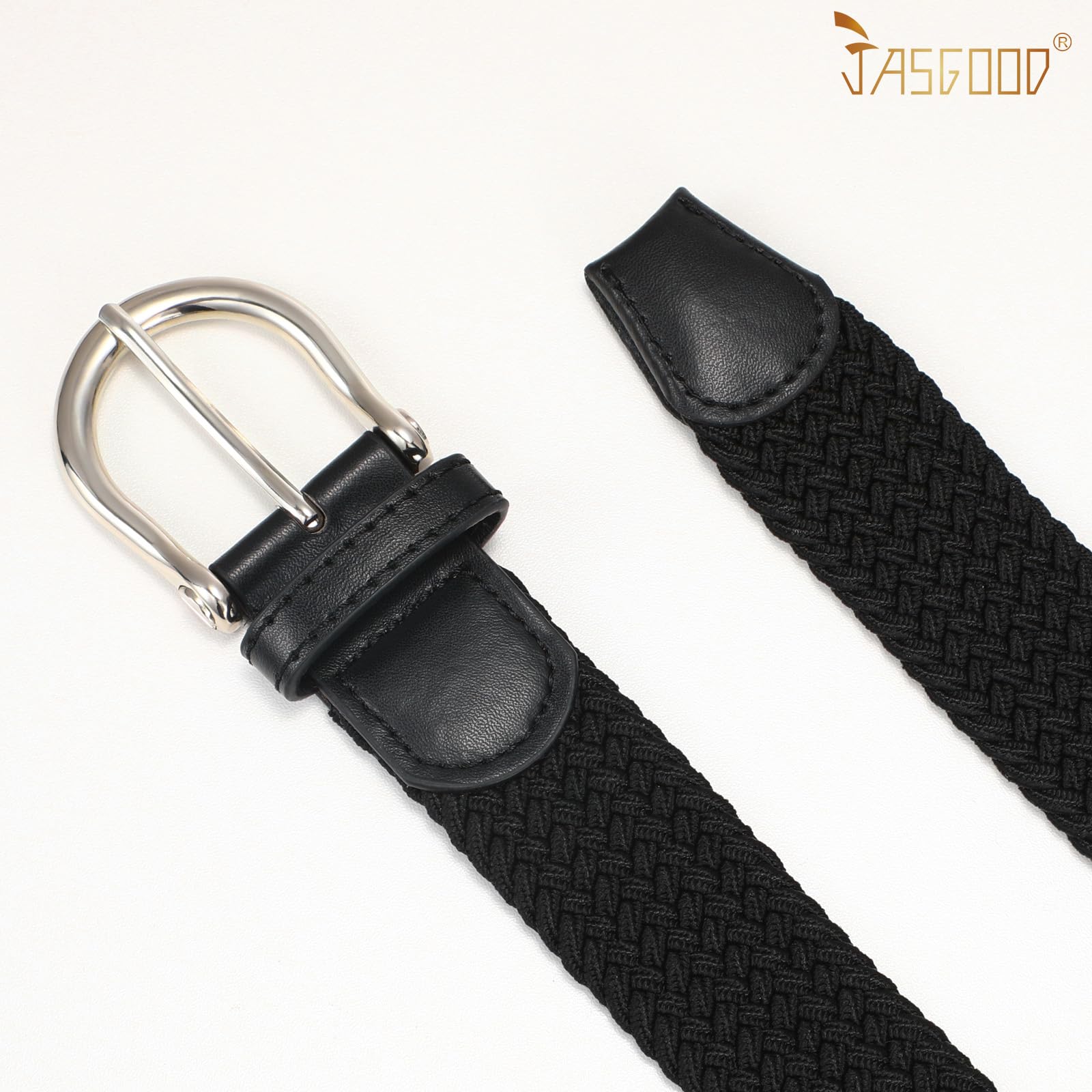 JASGOOD Women Elastic Braided Woven Belt Stretch Canvas Casual Belt 1.4'' for Golf Jeans Pants