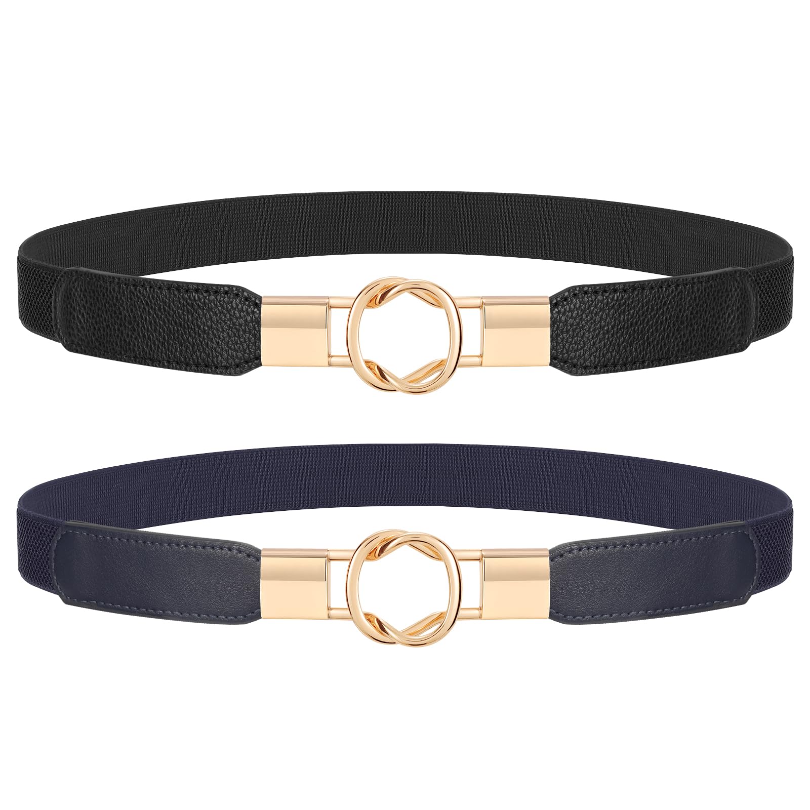 JASGOOD Women Retro Elastic Stretchy Metal Buckle Skinny Waist Belt 1 inch Wide