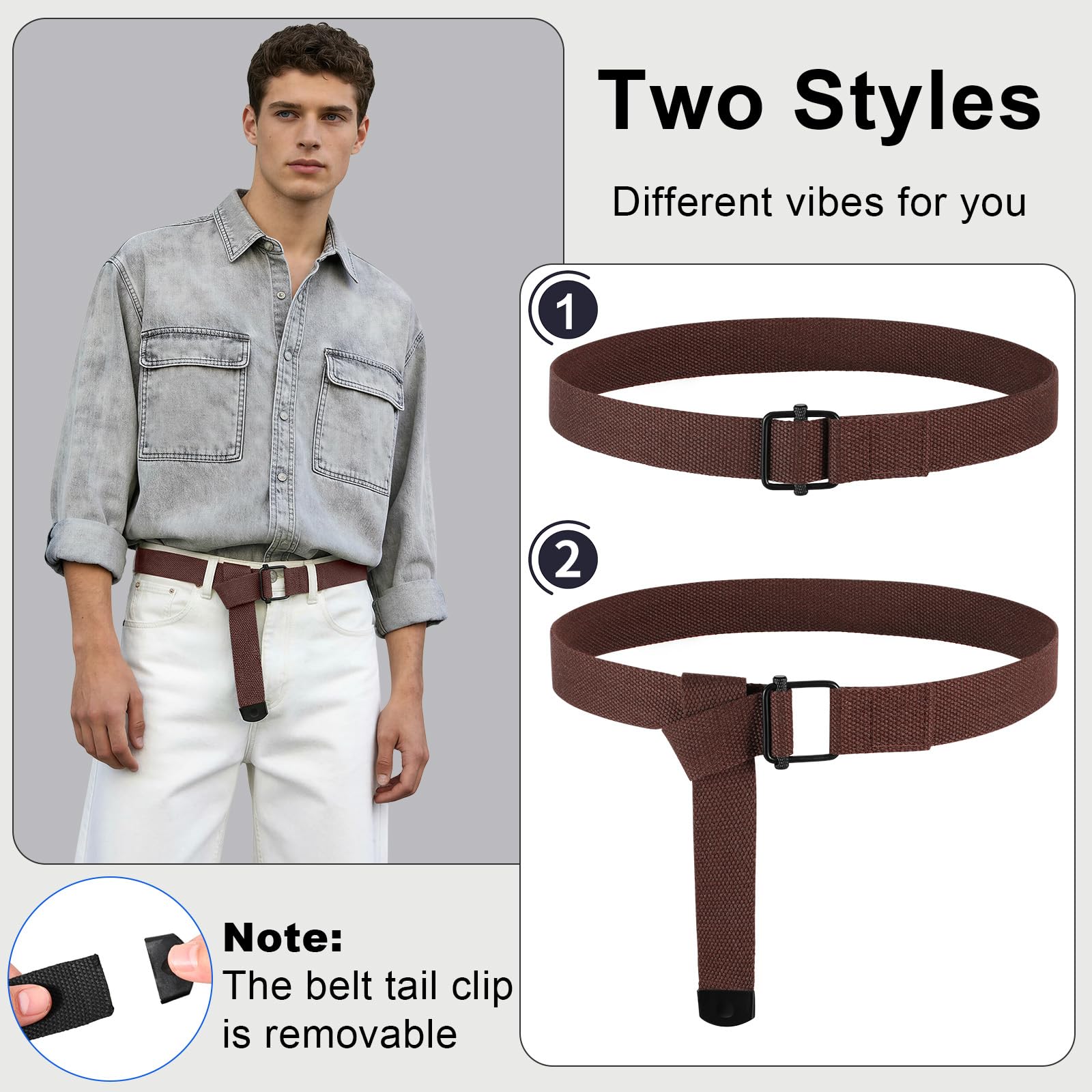 JASGOOD 2 Pack Mens Belts Canvas Belt for Men Fabric Web Golf Belt Casual Belt for Jeans Pants