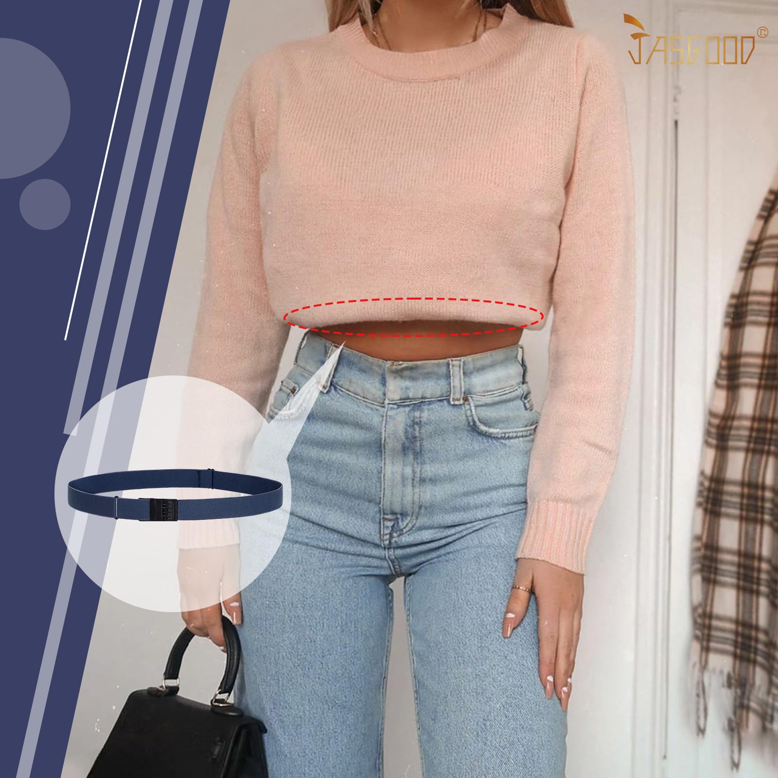 JASGOOD Crop Top Tuck Waist Band Adjustable Band Tucking Sweaters Shirts Stretch Belts for Women Change Style of Tops