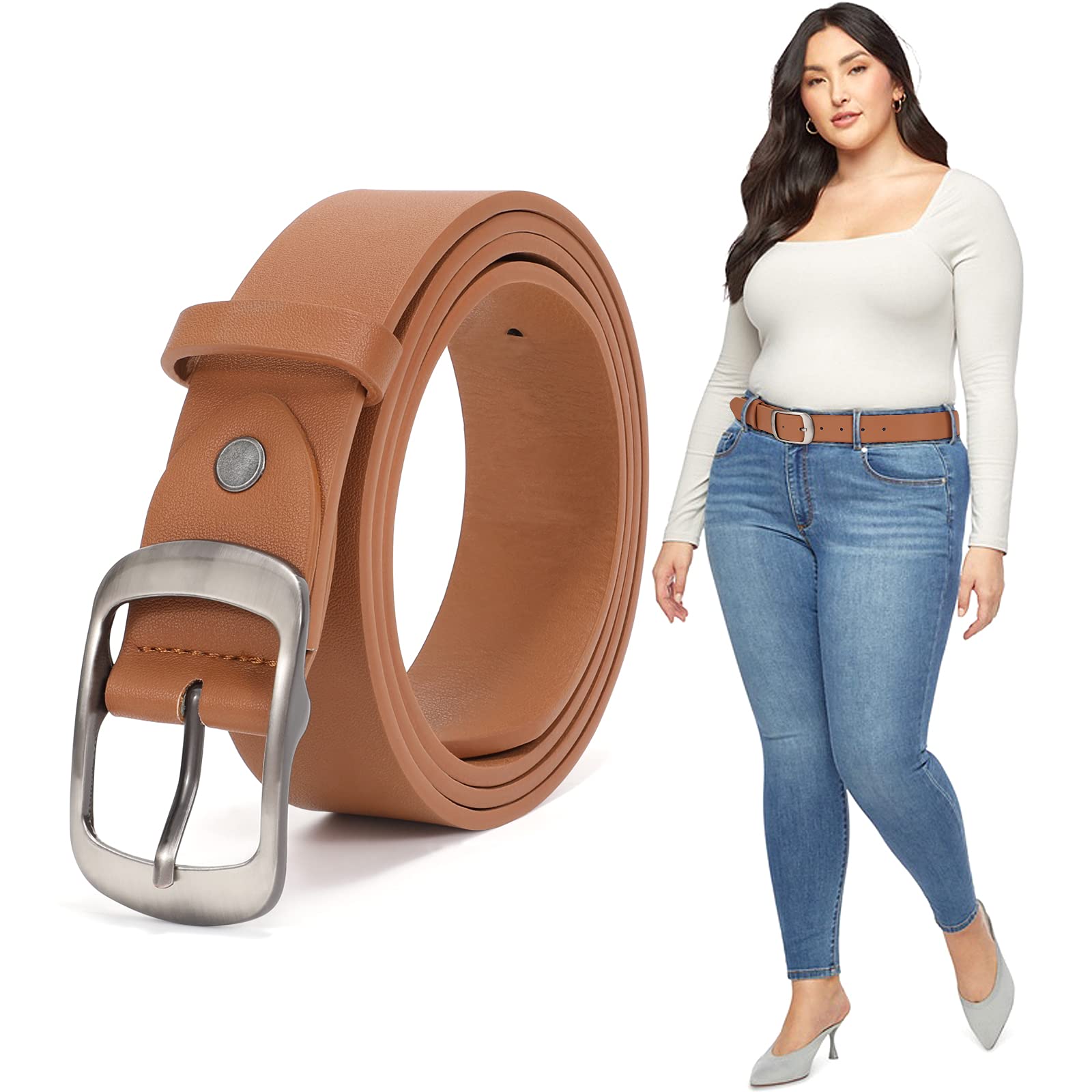 JASGOOD Plus Size Women Leather Belt Black Casual Waist Belt for Jeans Pants with Metal Pin Buckle - JASGOOD OFFICIAL