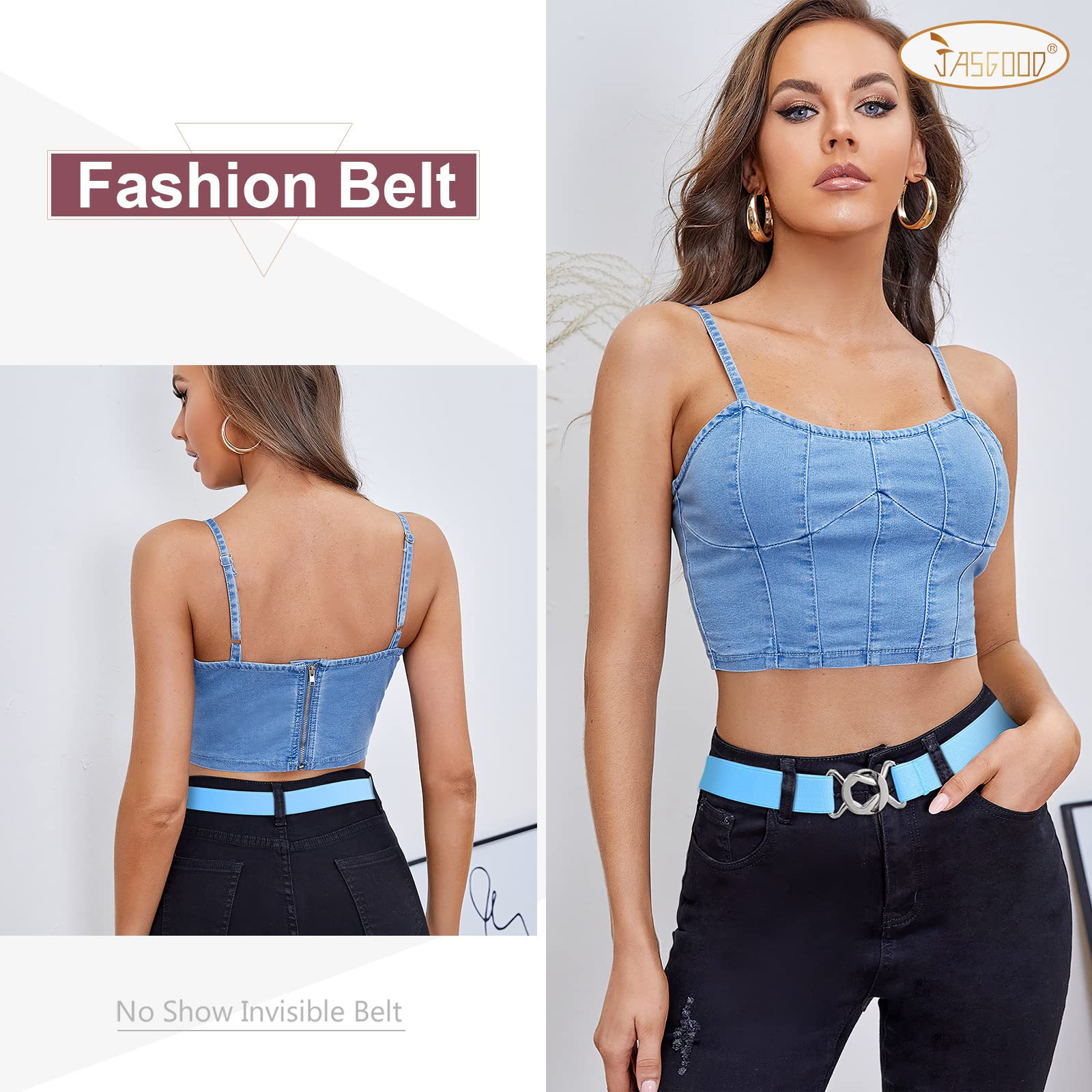 JASGOOD Women No Show Stretch Belt Adjustable Elastic Web Belt with Flat Buckle for Jeans Pants Casual Belts - JASGOOD OFFICIAL