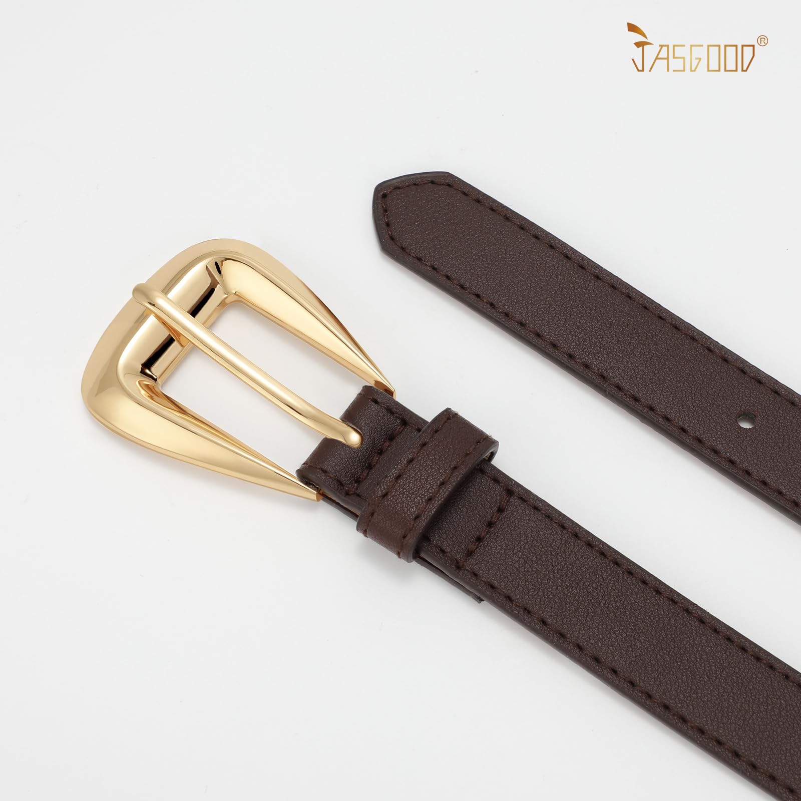 JASGOOD Women Leather Belts for Jeans Pants Soft Leather Waist Belt for Ladies Vintage Belt with Gold Buckle 0.9" Width