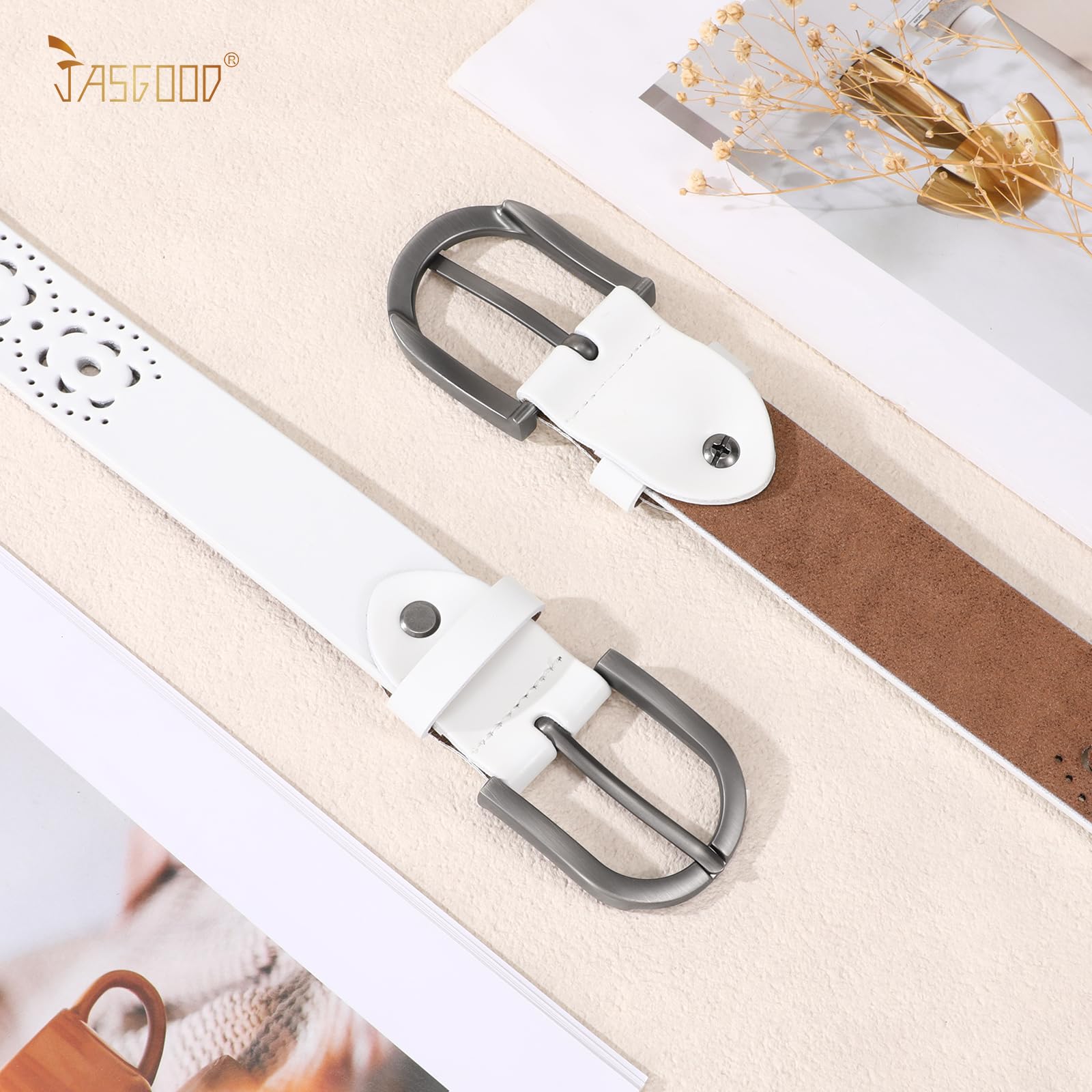 JASGOOD Hollow Genuine Leather Belt for Women Ladies Belt for Jeans Pants Casual Waist Belt - JASGOOD OFFICIAL