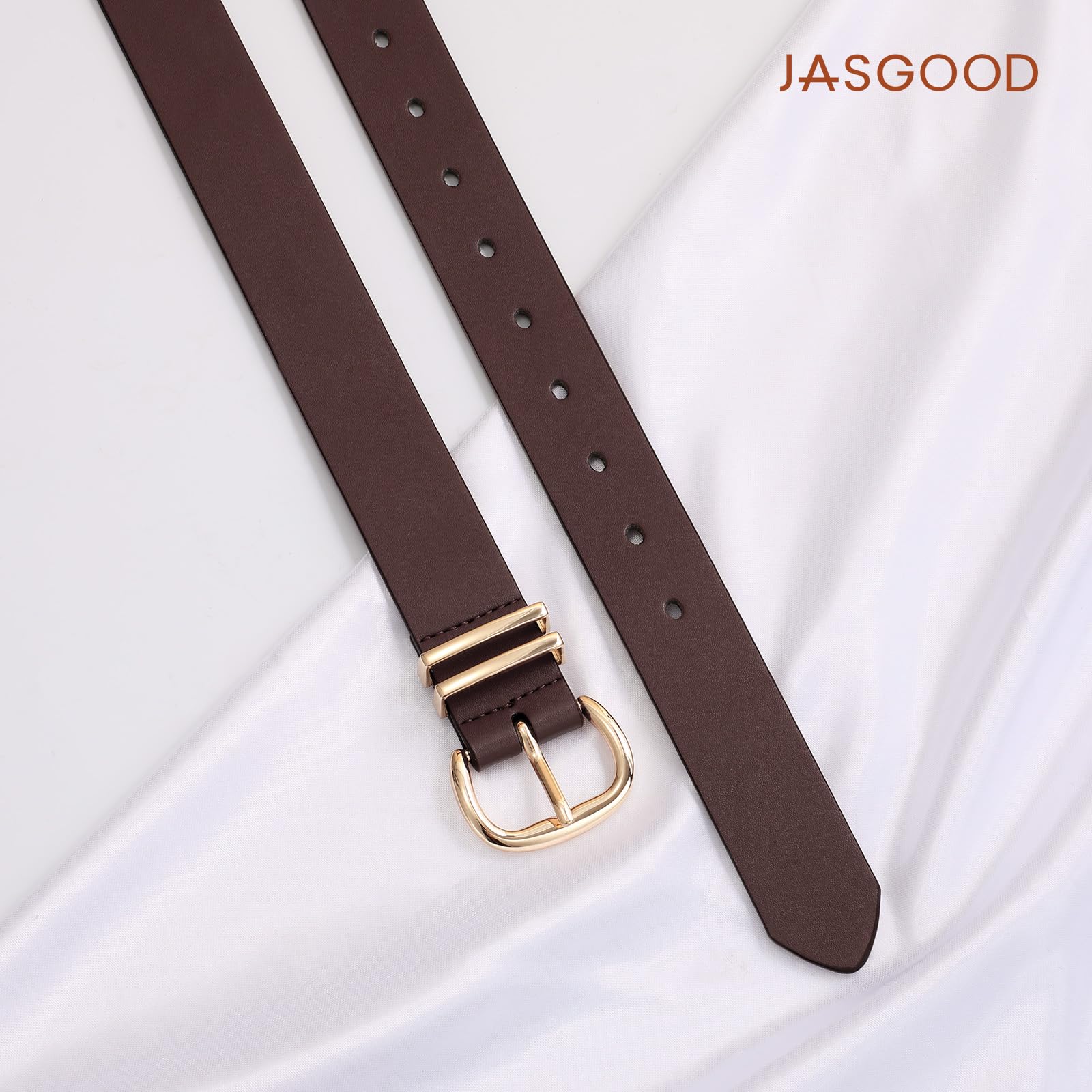 JASGOOD 3 Pack Belts for Women Leather Waist Belts for Jeans Dresses Pants Ladies Fashion Belt with Gold Buckle
