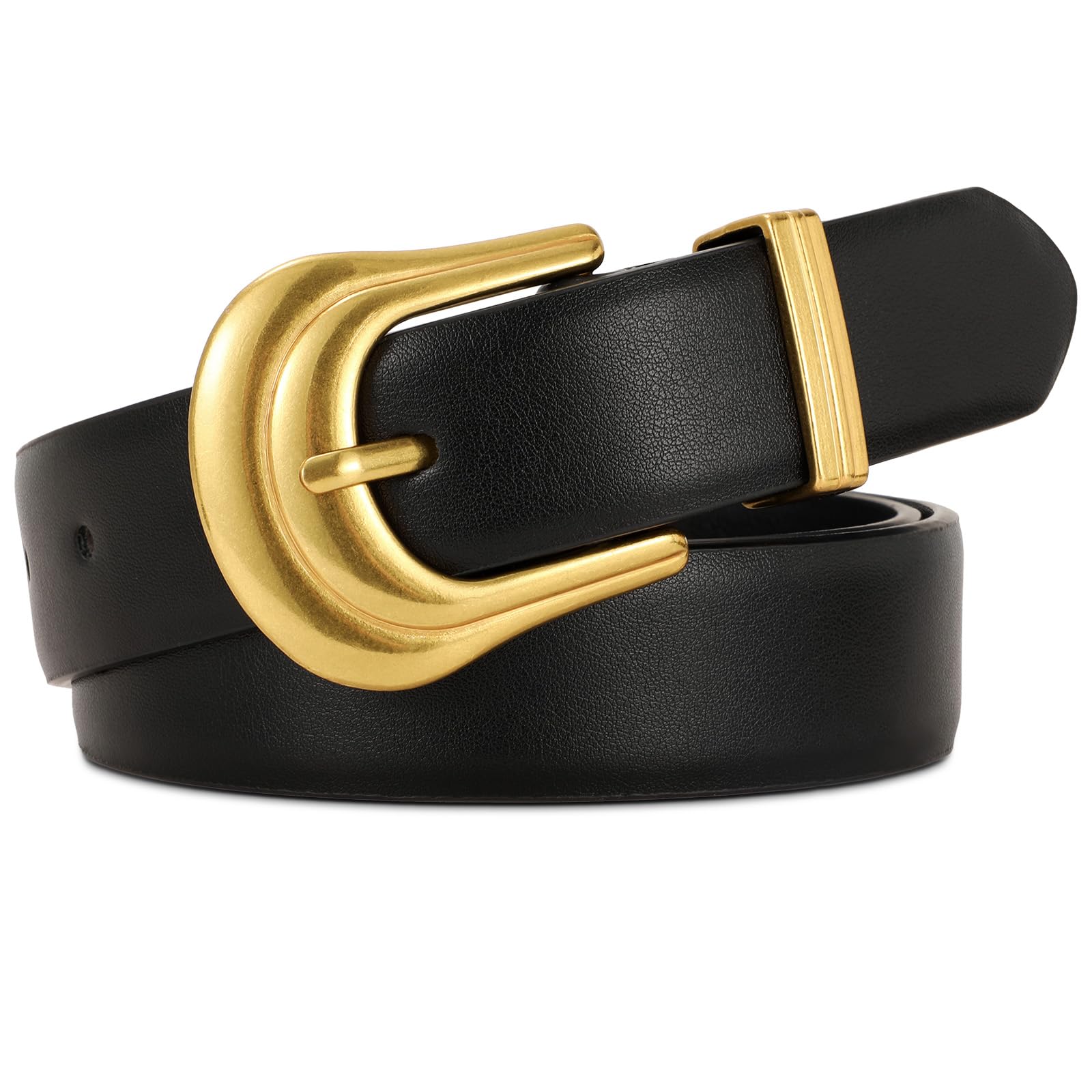 JASGOOD Women's Western Belt Vintage Black Leather Waist Belt for Pants Jeans with Gold Buckle