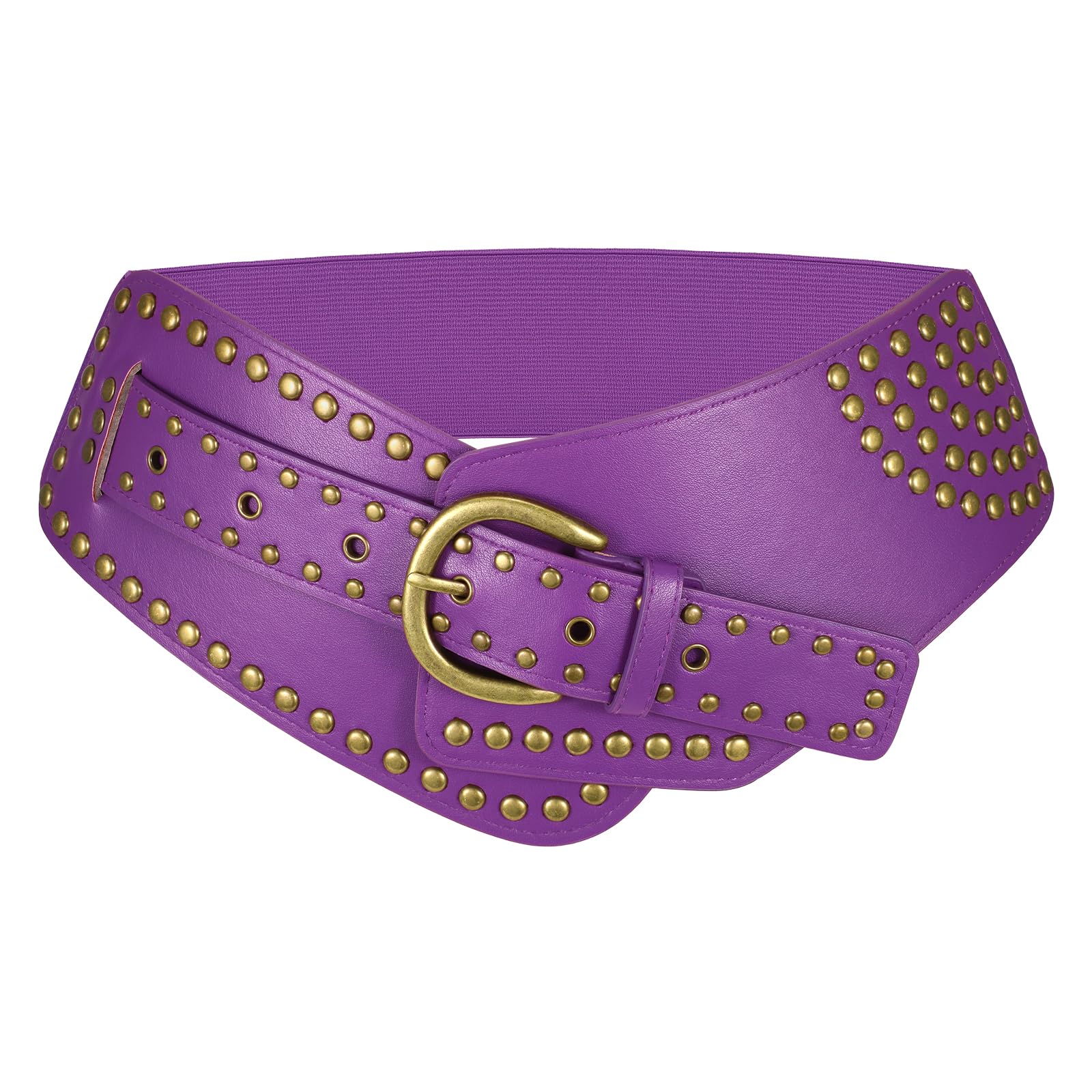 JASGOOD Women Vintage Wide Elastic Belt Studded Stretchy Waist Belt with Rivets Metal Buckle - JASGOOD OFFICIAL