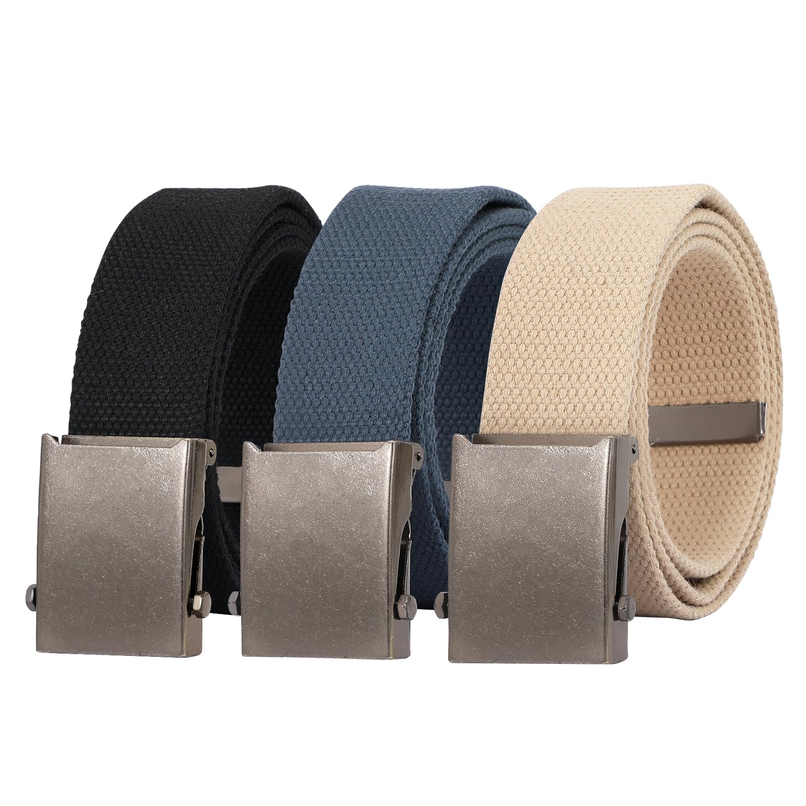 JASGOOD 3 Pack Unisex-Adult Military Web Belt Canvas Web Belt for Men Adjustable Cloth Fabric Belt with Metal Buckle