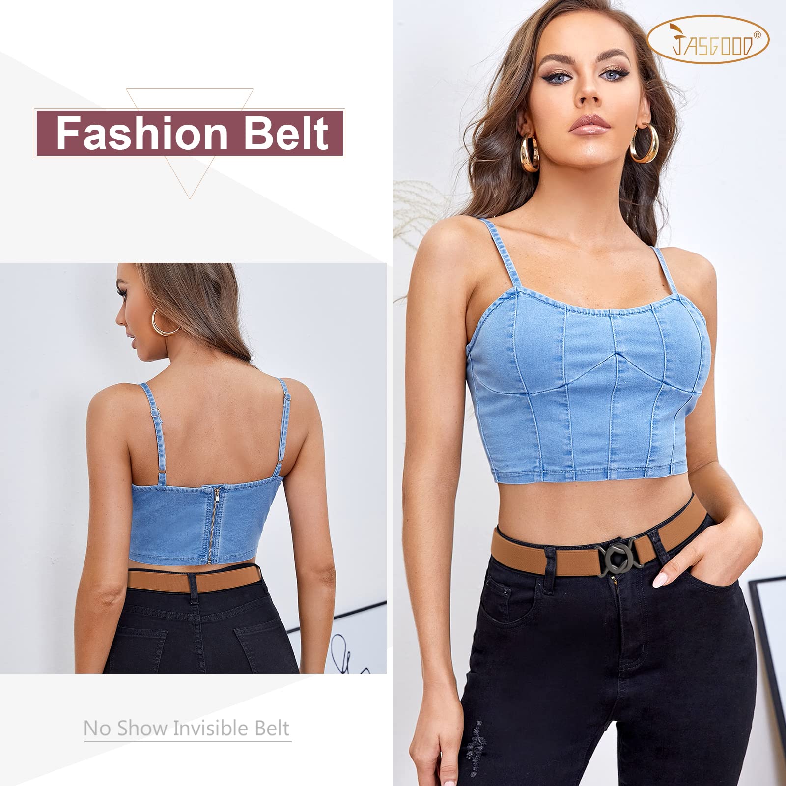 JASGOOD Women No Show Stretch Belt Adjustable Elastic Web Belt with Flat Buckle for Jeans Pants Casual Belts - JASGOOD OFFICIAL