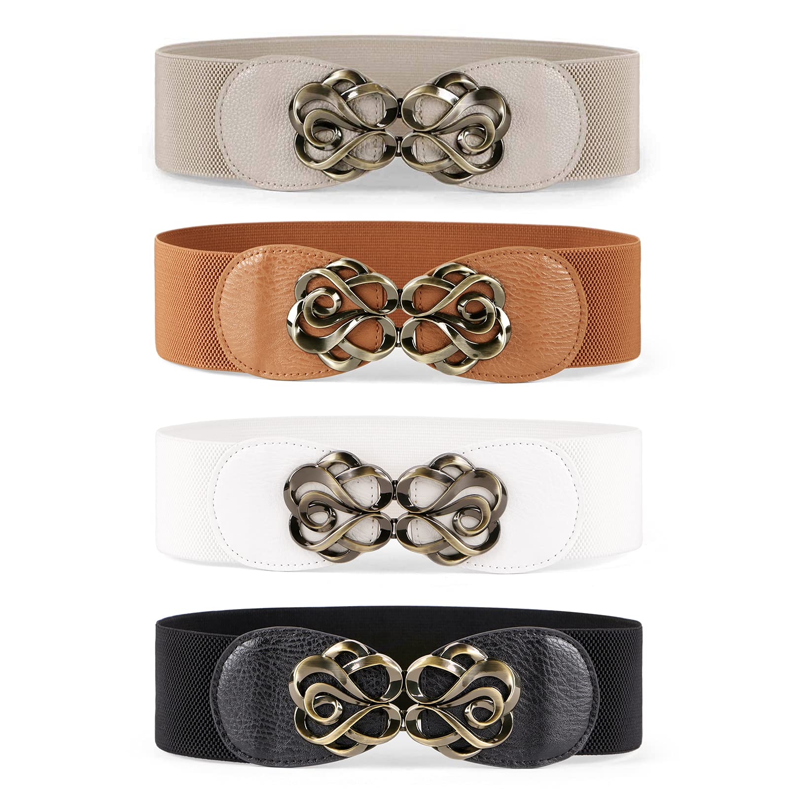 JASGOOD Women Stretchy Belts for Dresses Vintage Elastic Wide Waist Belts 4 Pack 2.36" Wide - JASGOOD OFFICIAL