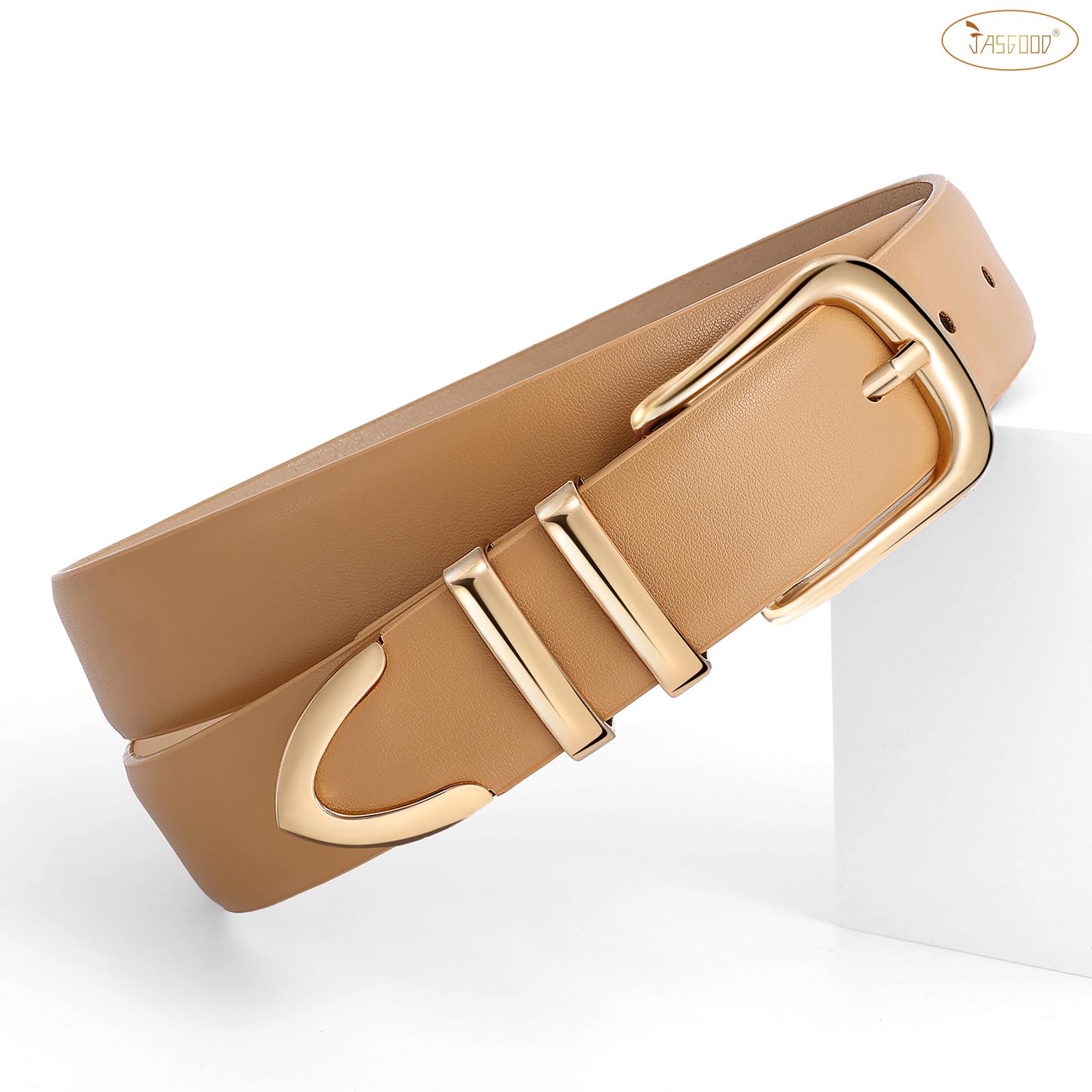 JASGOOD Women Leather Belt with Gold Buckle Ladies Fashion Faux Leather Waist Belt for Jeans Pants - JASGOOD OFFICIAL