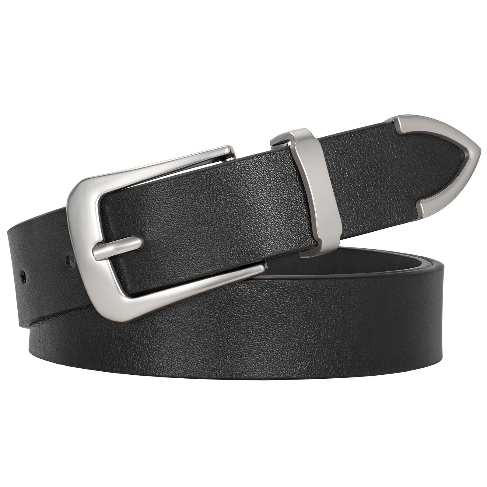 JASGOOD Women Leather Belt for Jeans Pants Ladies Waist Belt for Dress with Silver Buckle