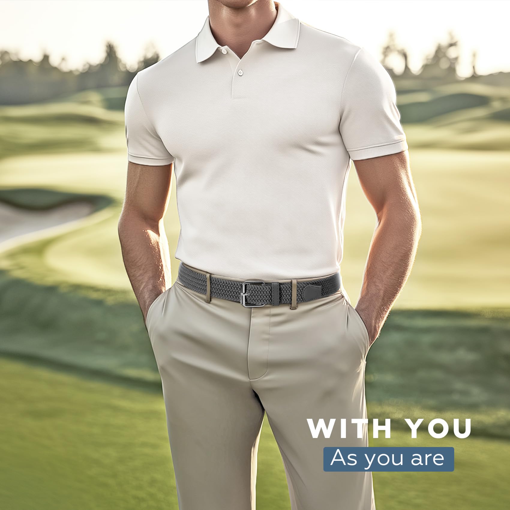 JASGOOD Braided Stretch Belt for Men Golf Casual Fabric Elastic Woven Belt 1 3/8" Adjustable Work