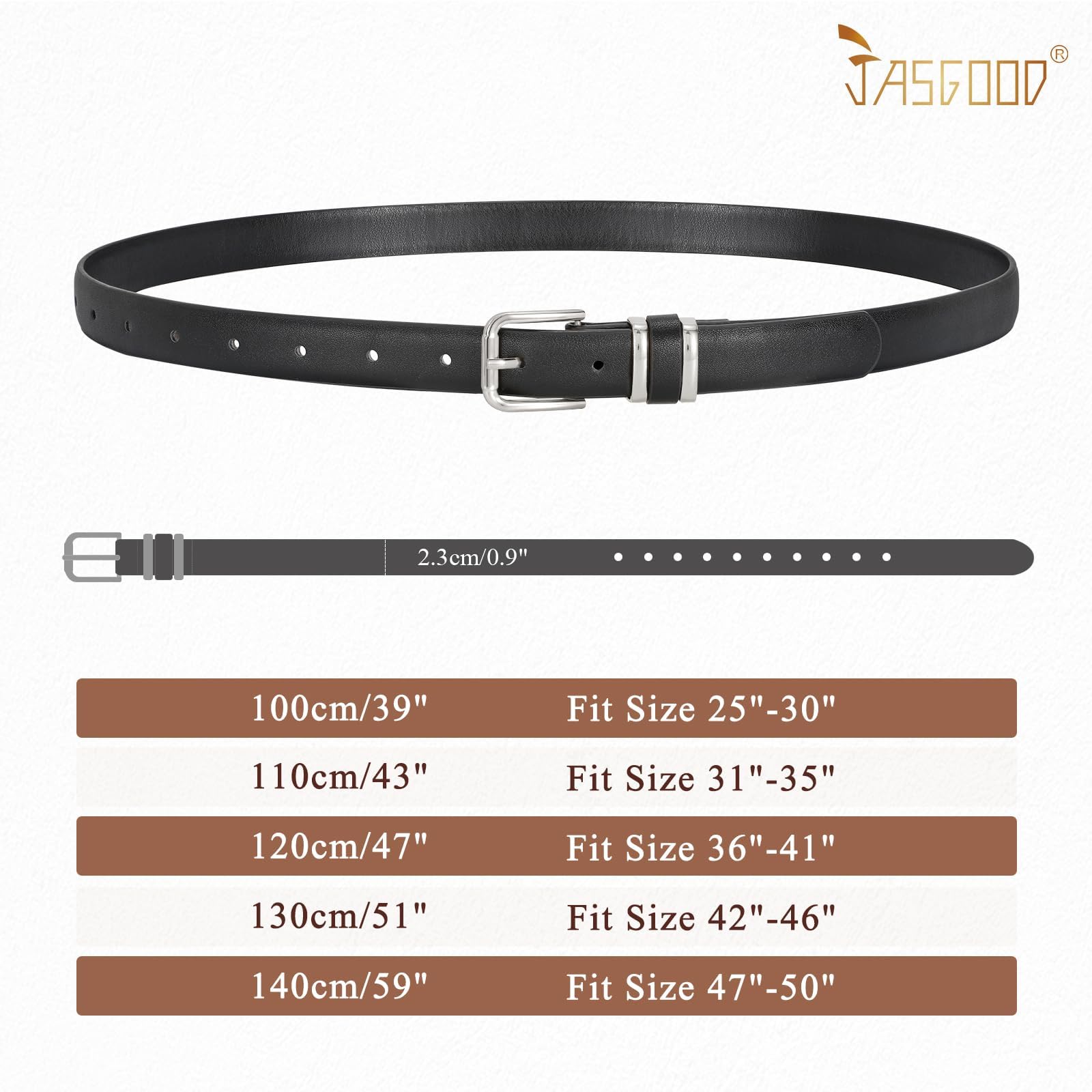 JASGOOD 3 Pack Belts for Women Belt for Jeans Pants Dress Ladies Leather Fashion Waist Thin Belts with Gold Buckle