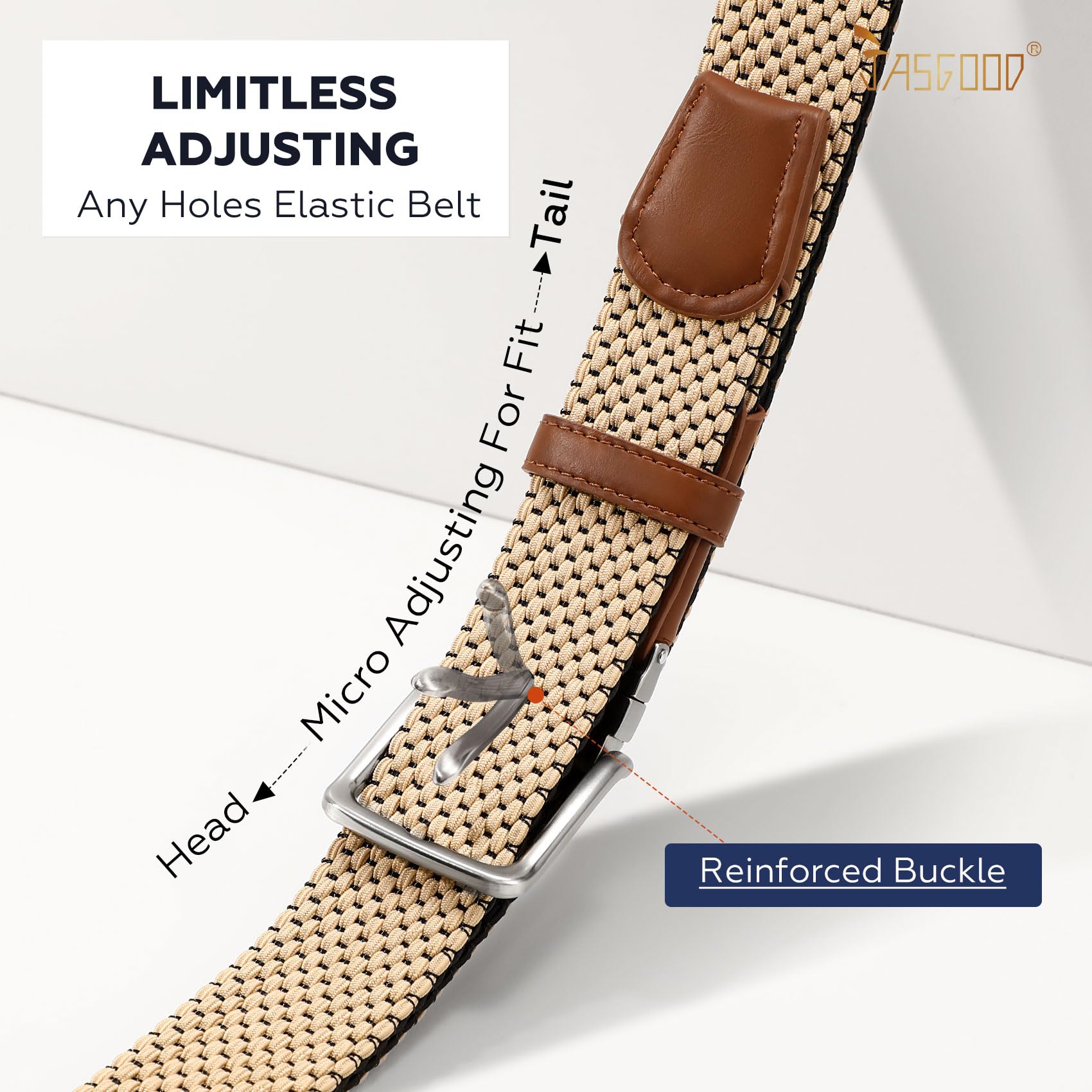 JASGOOD Reversible Elastic Braided Belt for Men, 1.34" Casual Woven Stretch Golf Belt for Jeans Shorts Pants