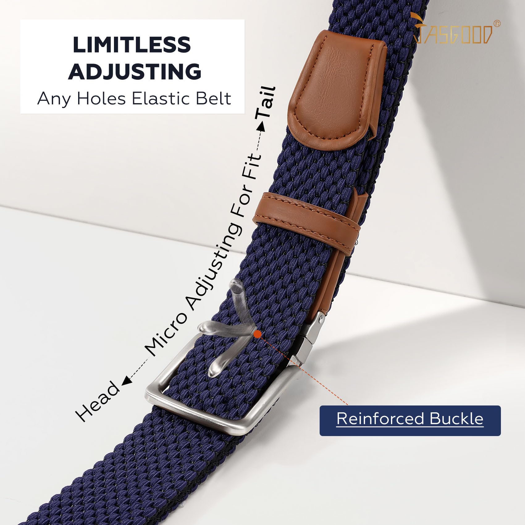 JASGOOD Reversible Elastic Braided Belt for Men, 1.34" Casual Woven Stretch Golf Belt for Jeans Shorts Pants