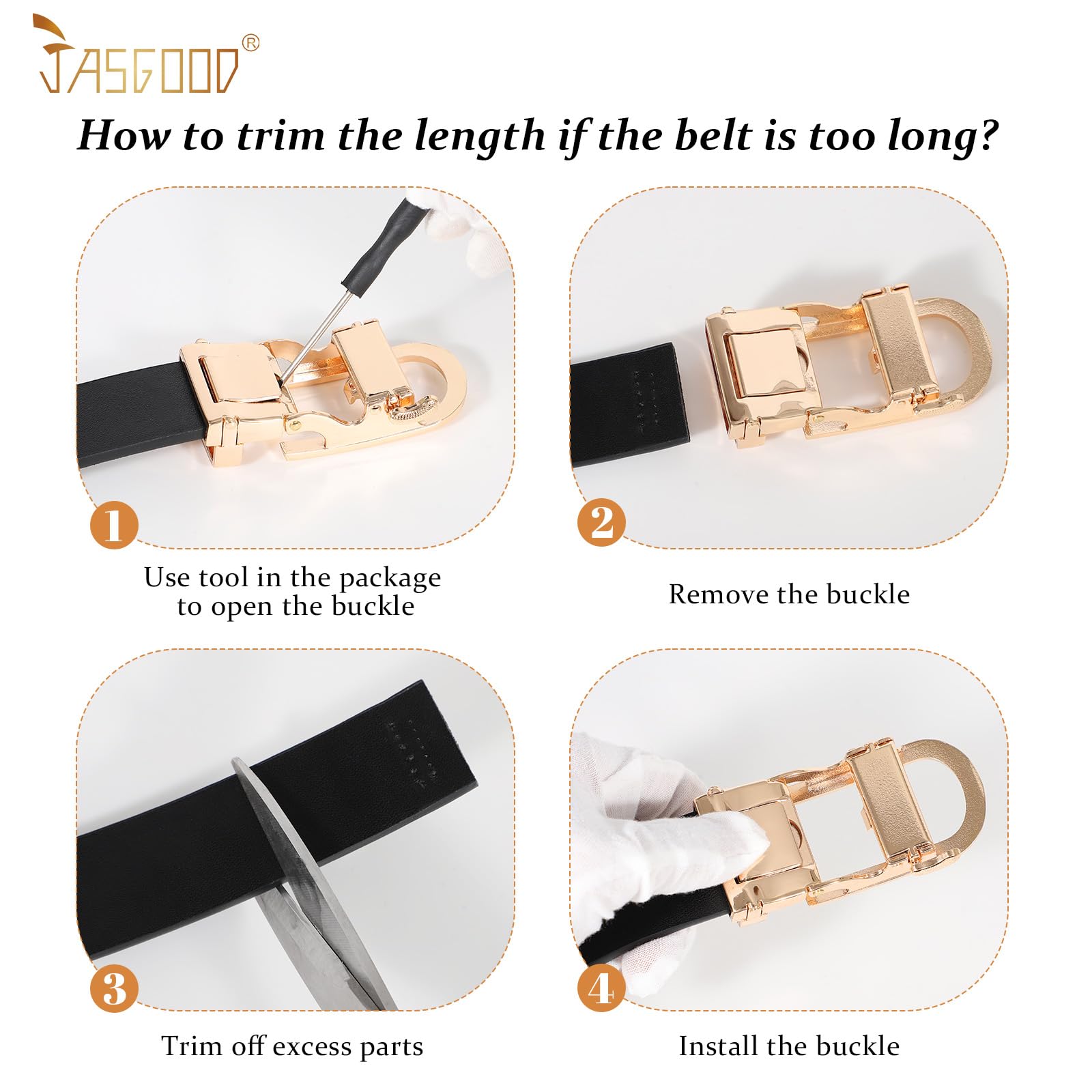 JASGOOD Women Leather Ratchet Belt for Jeans Pants Dresses Adjustable Belt with Automatic Sliding Buckle, Width 1.2" - JASGOOD OFFICIAL