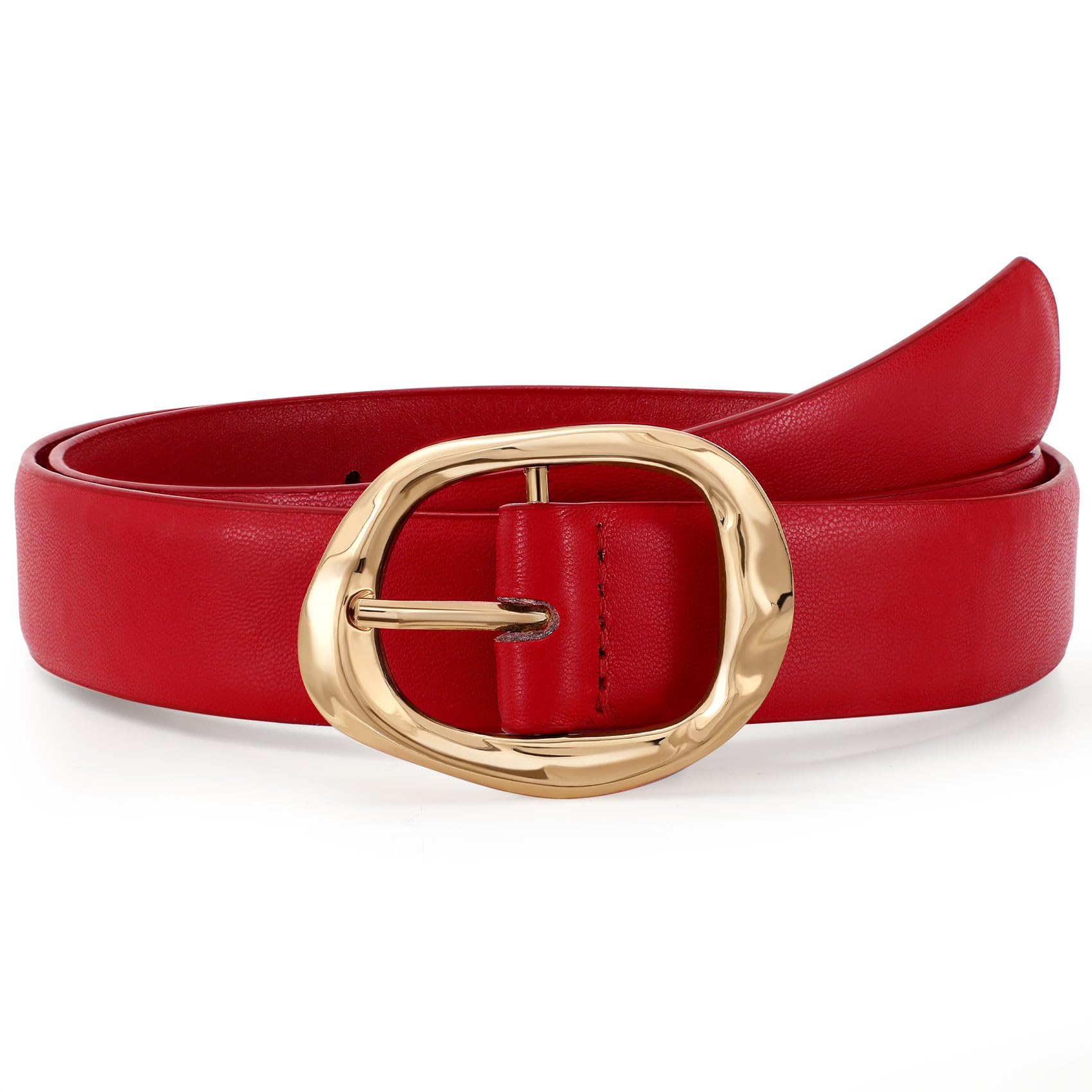 Women Leather Belt for Jeans Pants Ladies Casual Waist Belt Fashion Women Belt with Gold Buckle - JASGOOD OFFICIAL