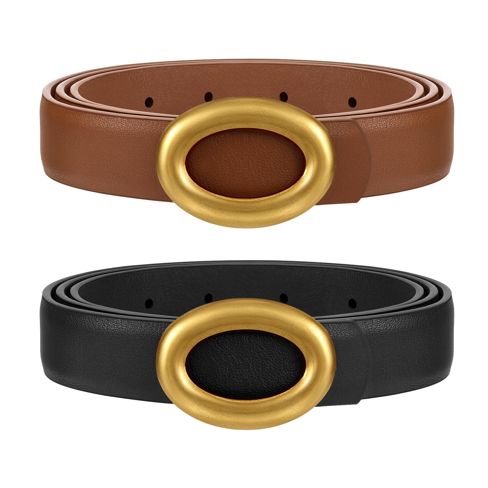 JASGOOD 2 Pack Women Leather Skinny Belt, Ladies Thin PU Leather with Alloy Buckle for Jeans Pants Dresses