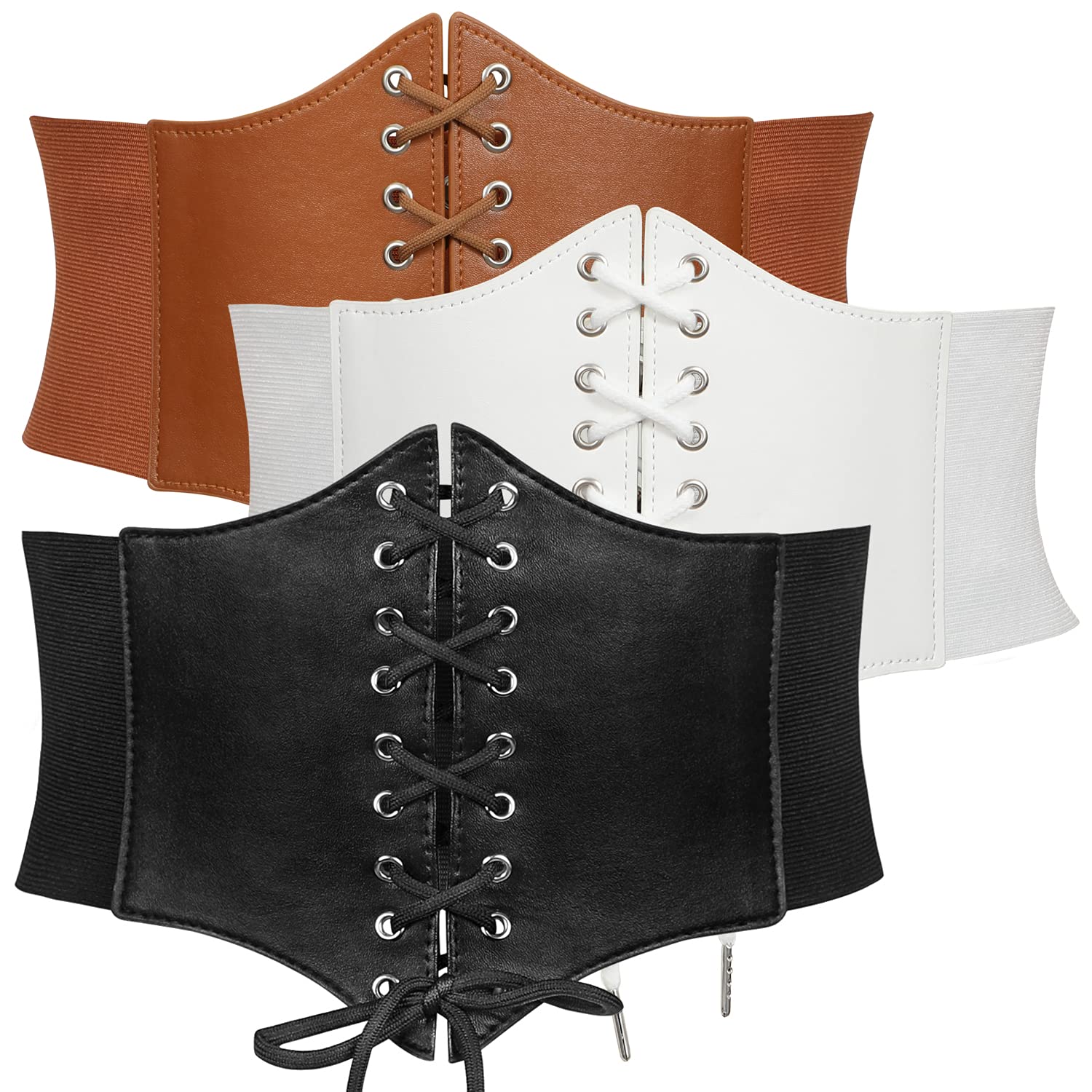 JASGOOD 3 Pack Women Elastic Corset Waist Belt Lace-up Tied Costume Belts for Women Halloween Corset Belt - JASGOOD OFFICIAL