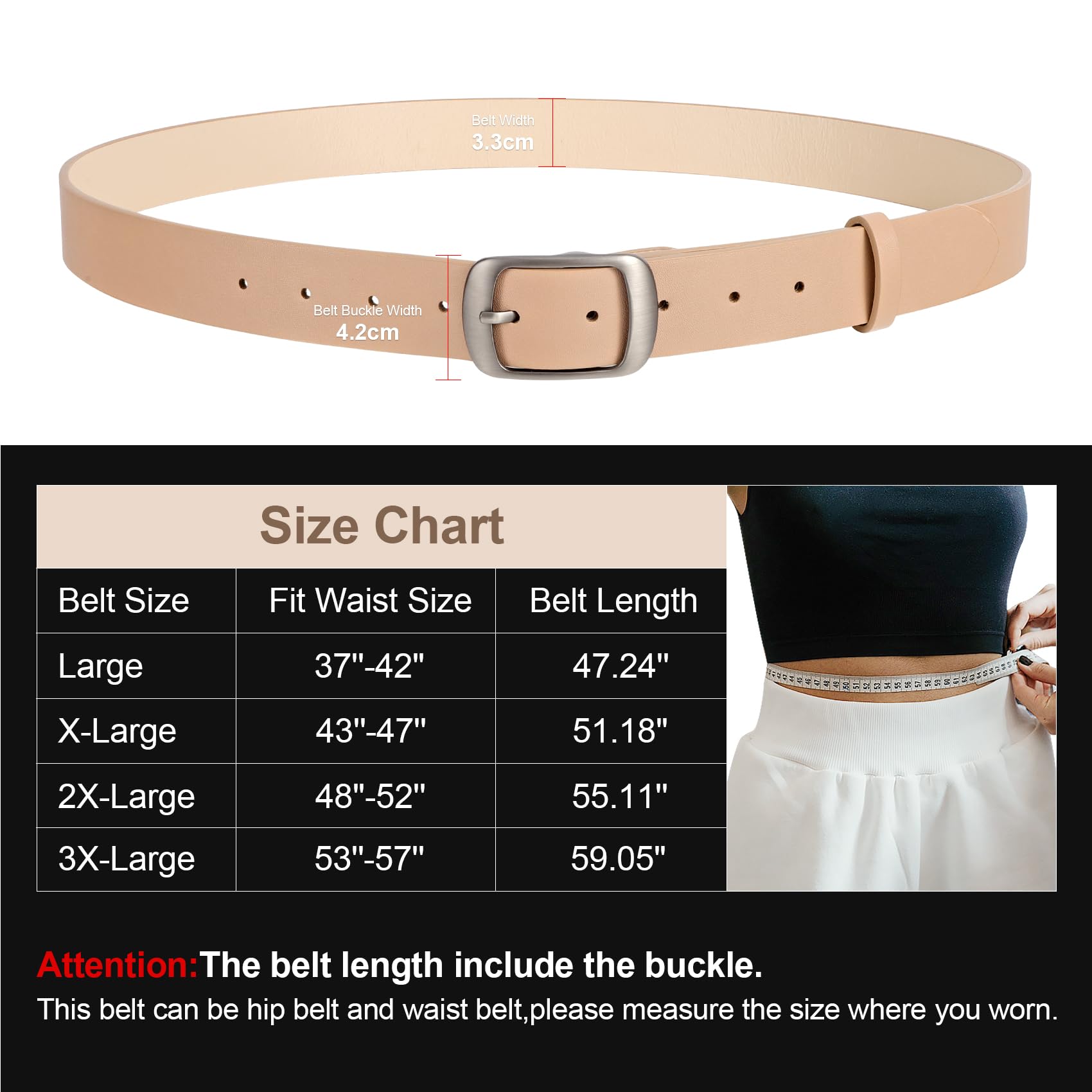JASGOOD Plus Size Women Leather Belt Black Casual Waist Belt for Jeans Pants with Metal Pin Buckle - JASGOOD OFFICIAL