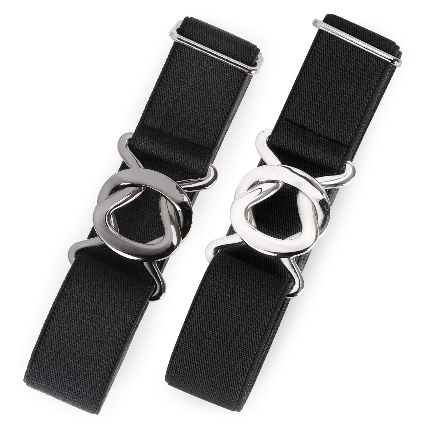 JASGOOD Women No Show Stretch Belt 2 Pack Adjustable Elastic Web Belt with Flat Buckle for Jeans Pants Casual Belts - JASGOOD OFFICIAL