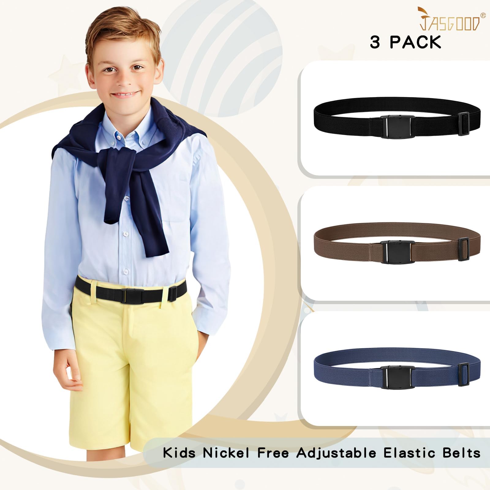JASGOOD Kids Adjustable Elastic Belt for Boys Girls and Toddlers Nickel Free Stretch Belts for Pants Jeans