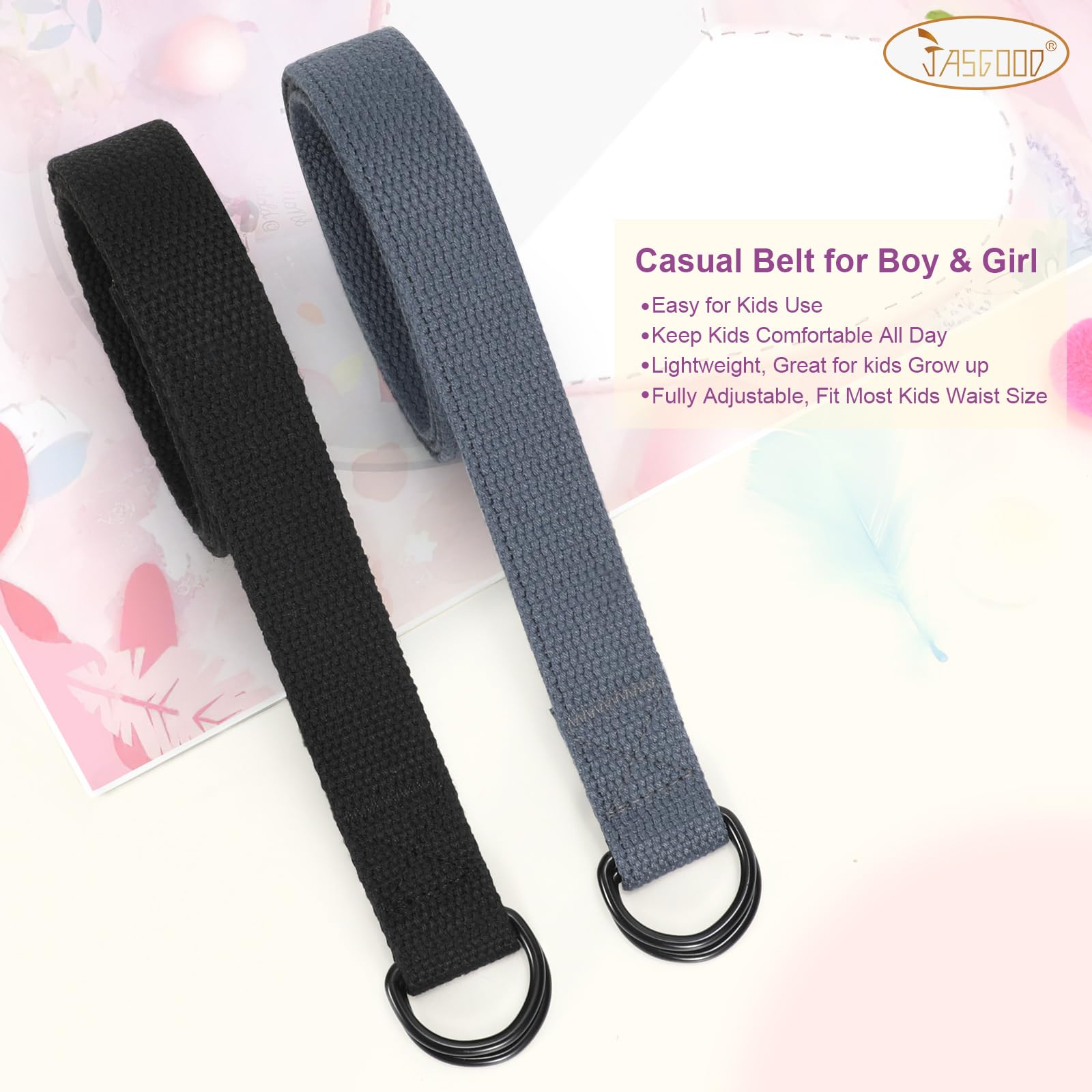 JASGOOD Boy's Canvas Belt Kids Football Belt with Double D-ring Buckle