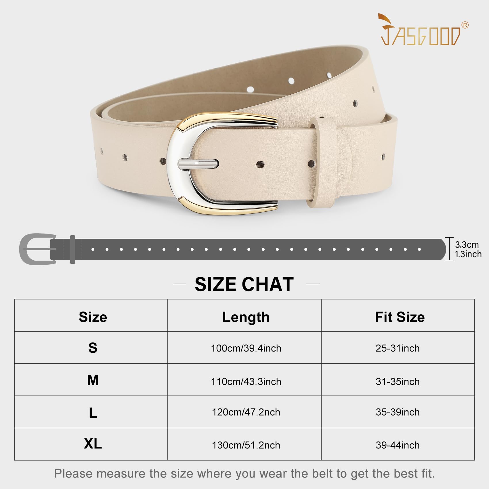 JASGOOD Leather Belts for Women Ladies Casual Belt for Jeans Pants Dresses with Gold and Silver Buckle