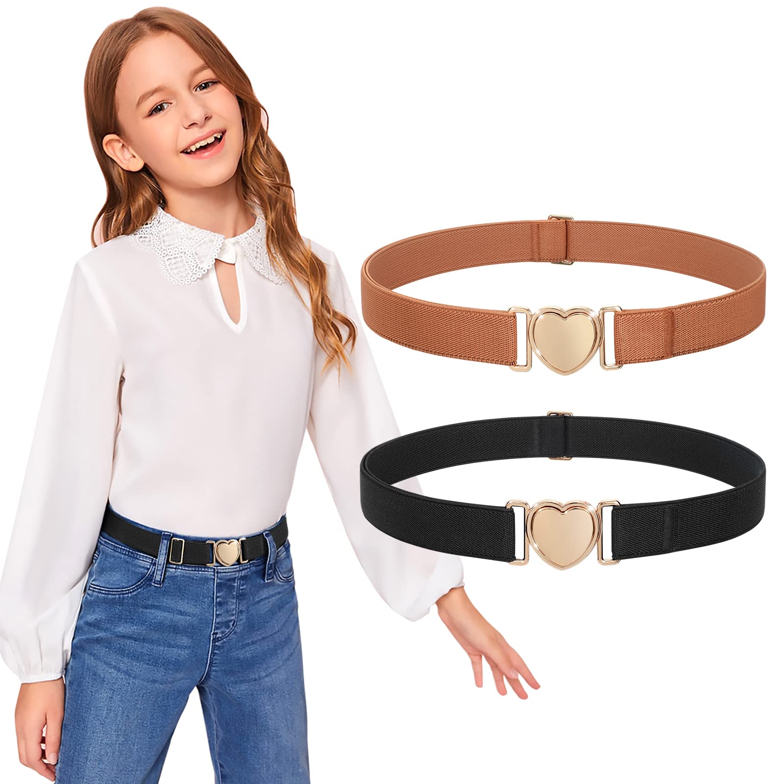 JASGOOD Elastic Belts for Toddler Kids Adjustable Boys Girls Teens Stretch Belts with Heart Buckle for Back to School - JASGOOD OFFICIAL