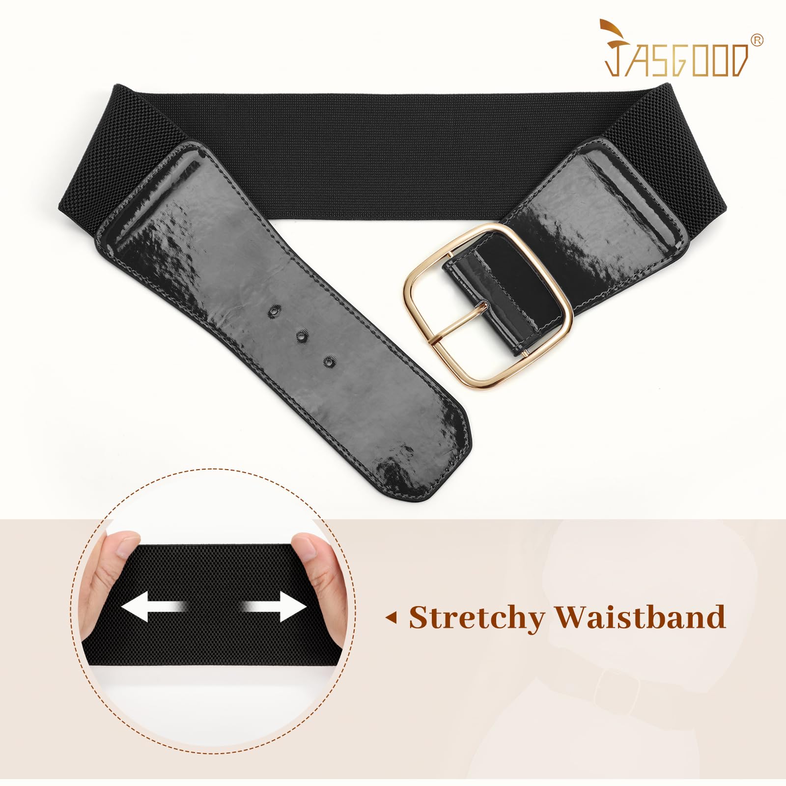 JASGOOD Women Elastic Wide Belt Ladies Stretchy Waist Belt with Square Buckle for Dress
