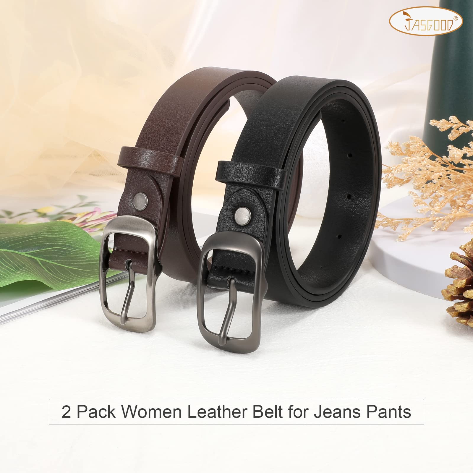JASGOOD 2 Pack Women Faux Leather Belt, Fashion Ladies Belt with Pin Buckle for Jeans Pants - JASGOOD OFFICIAL