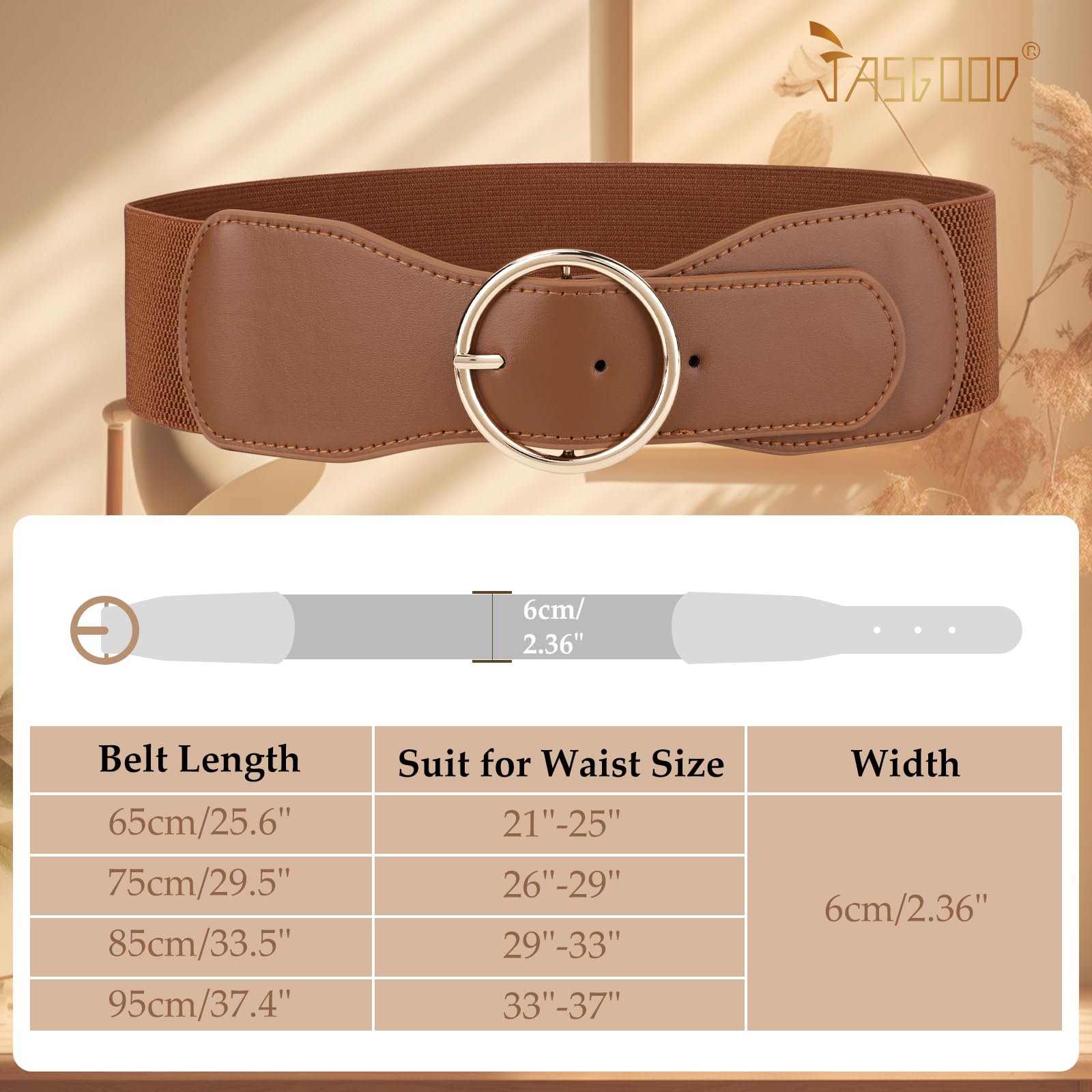 JASGOOD 3 Pack Women Wide Elastic Waist Belt for Dress Ladies Stretch Belt with Gold Round Buckle - JASGOOD OFFICIAL
